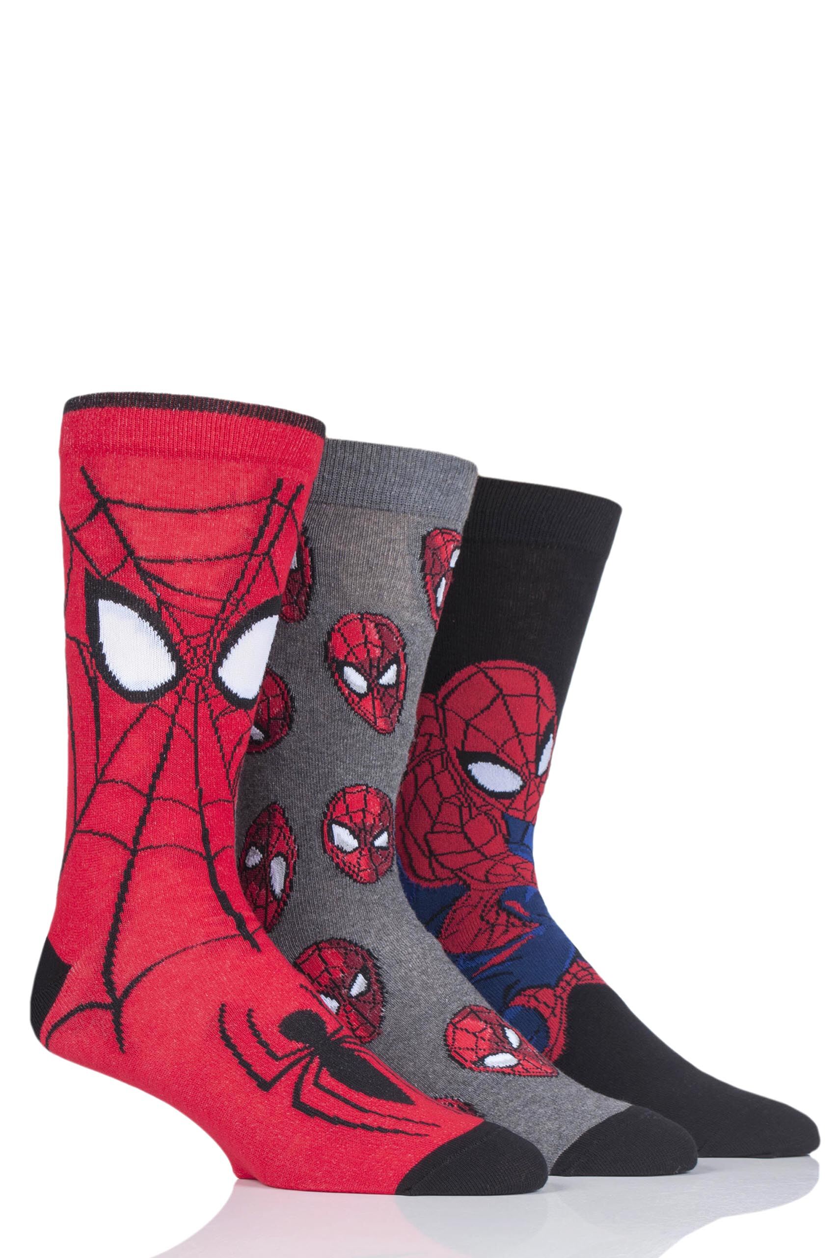 Image of 3 Pair Assorted Marvel Spider-Man Cotton Socks Unisex 6-11 Mens - Film & TV Characters