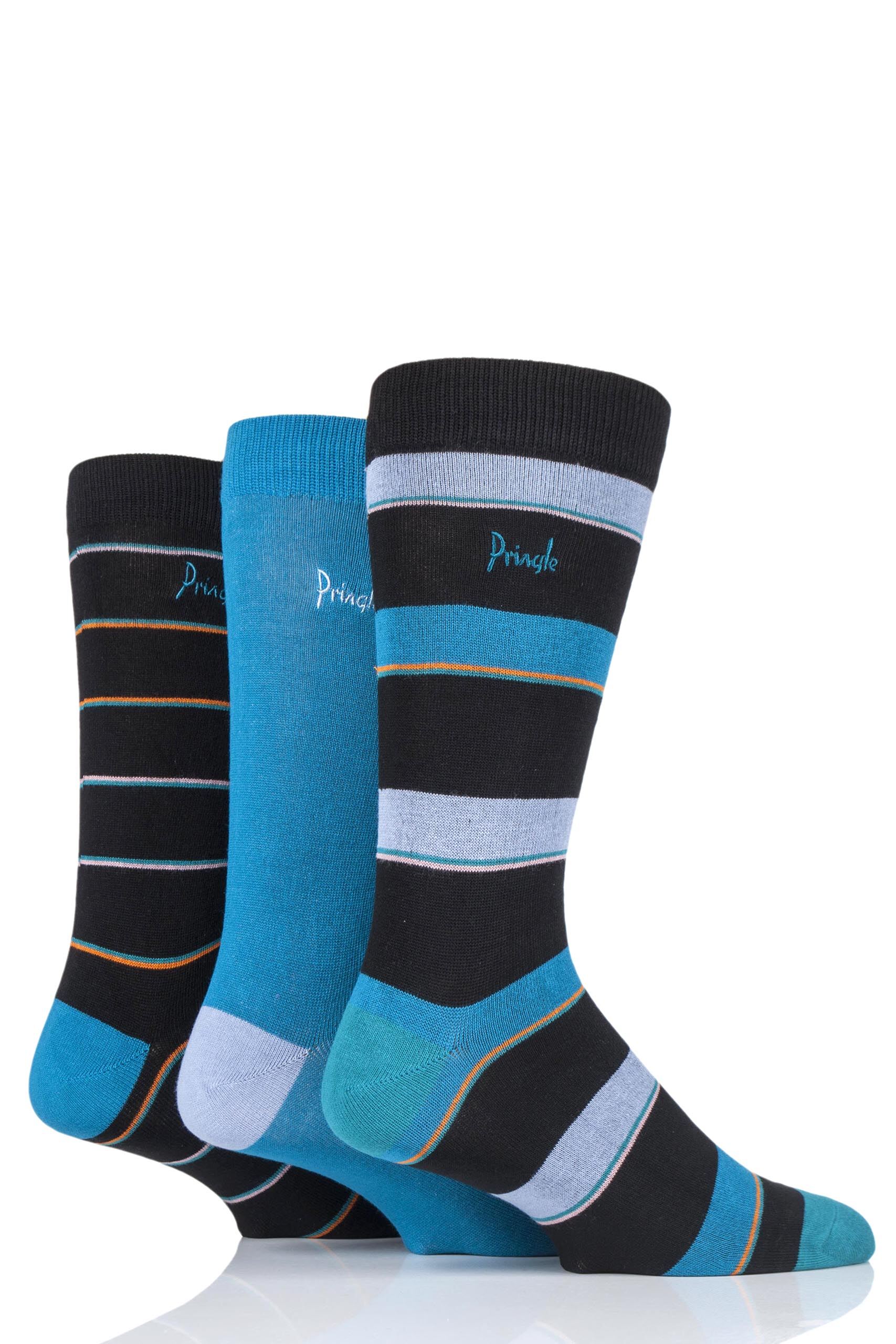 Image of 3 Pair Black Hayden Striped Bamboo Socks Men's 7-11 Mens - Pringle