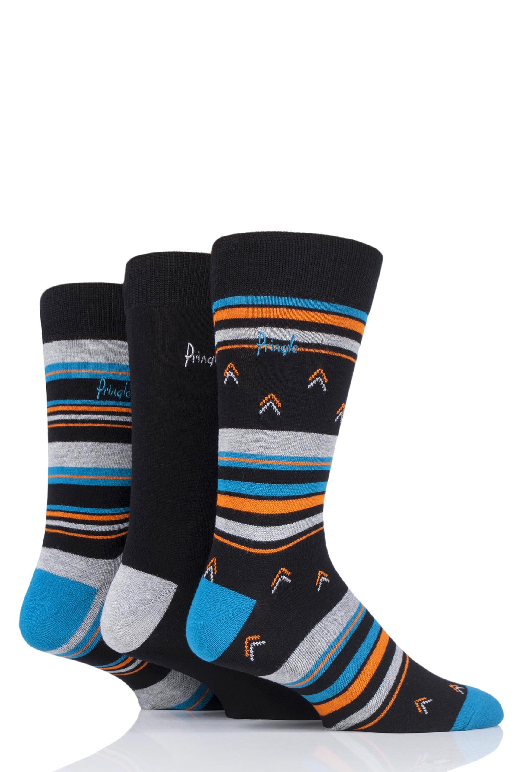 Image of 3 Pair Black Dustin Striped Bamboo Socks Men's 7-11 Mens - Pringle