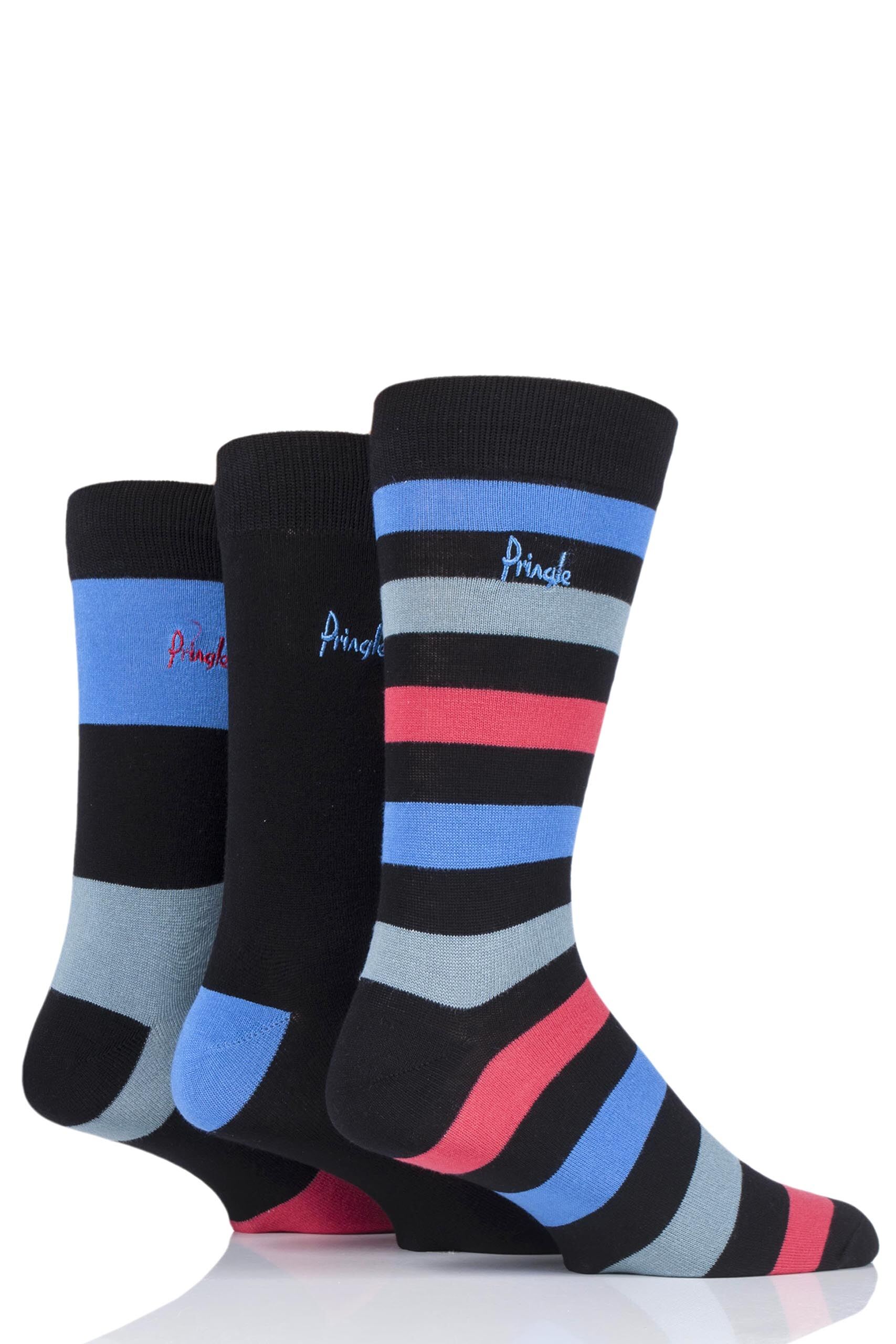 Image of 3 Pair Black Mike Striped Bamboo Socks Men's 7-11 Mens - Pringle