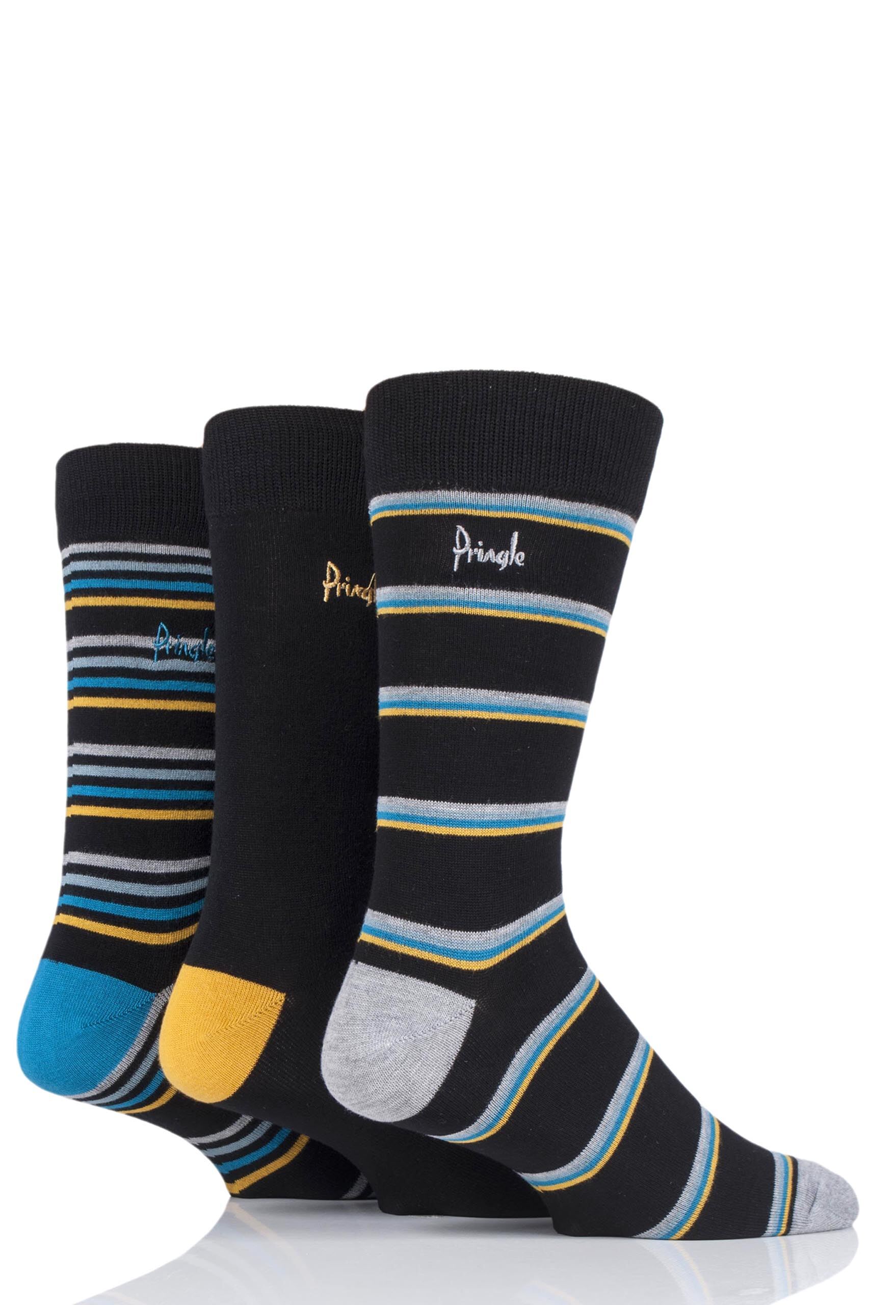 Image of 3 Pair Black Lucas Striped Bamboo Socks Men's 7-11 Mens - Pringle