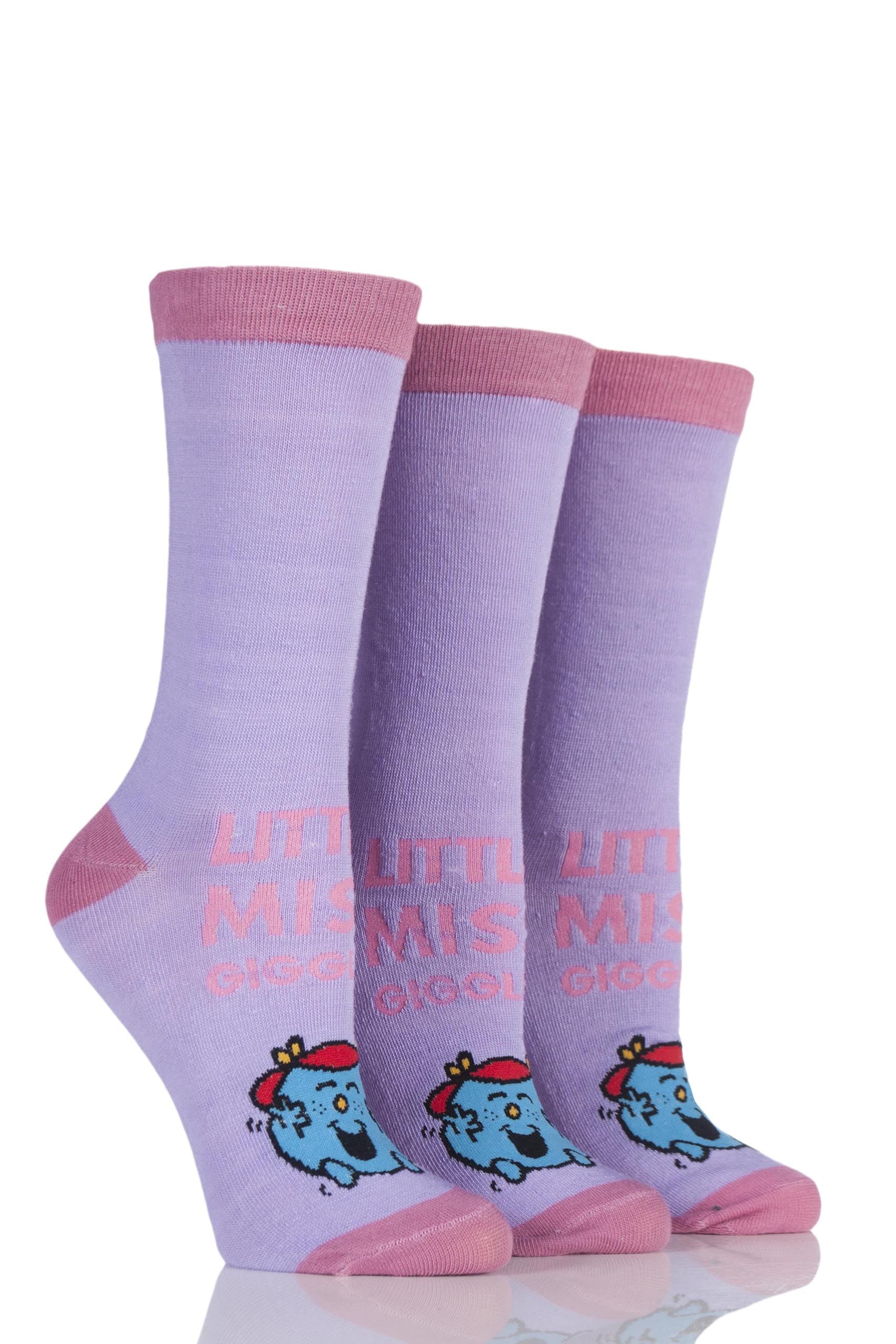 Image of 3 Pair Little Miss Giggles TM Little Miss Character Socks Ladies 4-8 Ladies - Film & TV Characters