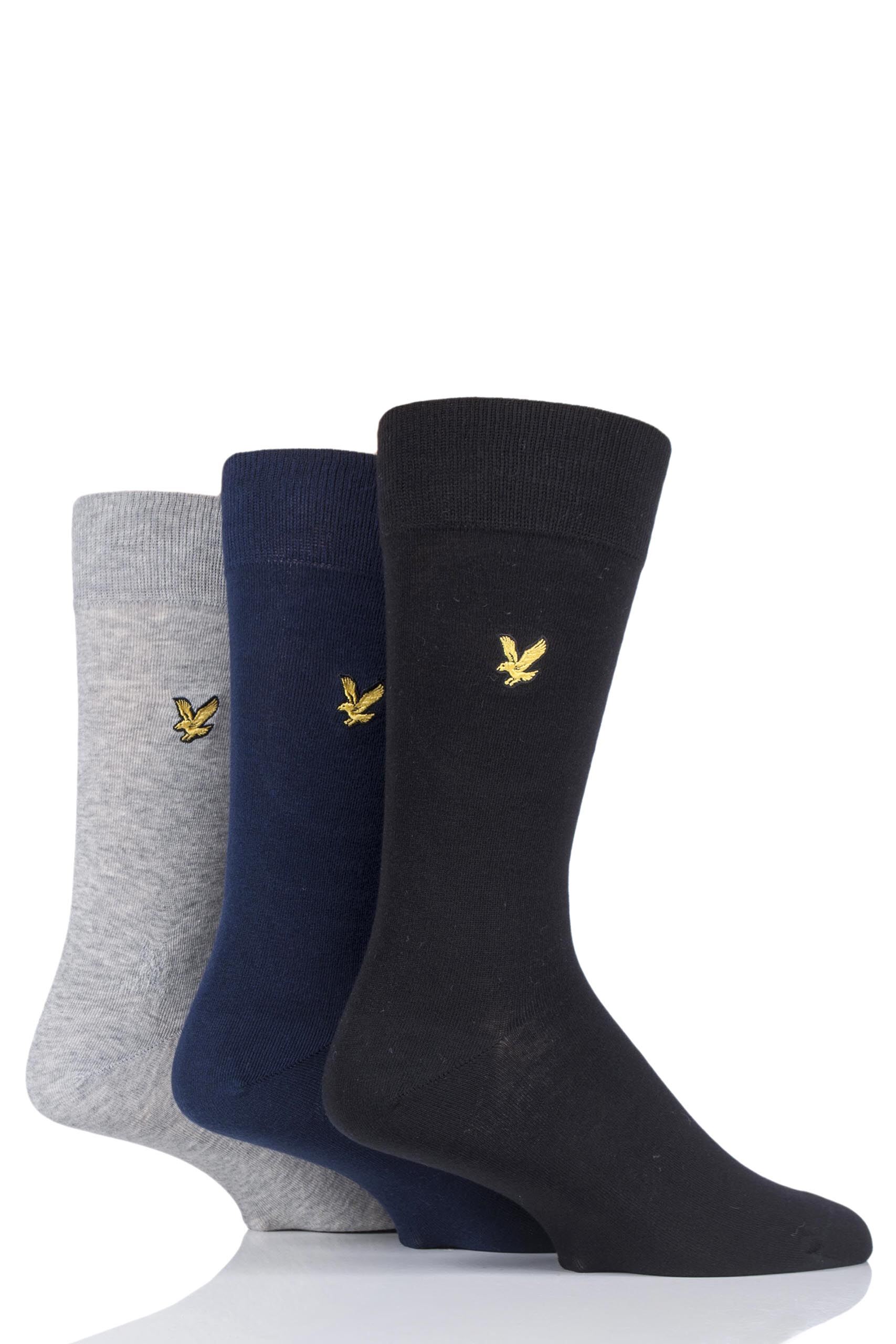 Image of 3 Pair Assorted Angus Eagle Embroidery Cotton Socks Men's 7-11 Mens - Lyle & Scott