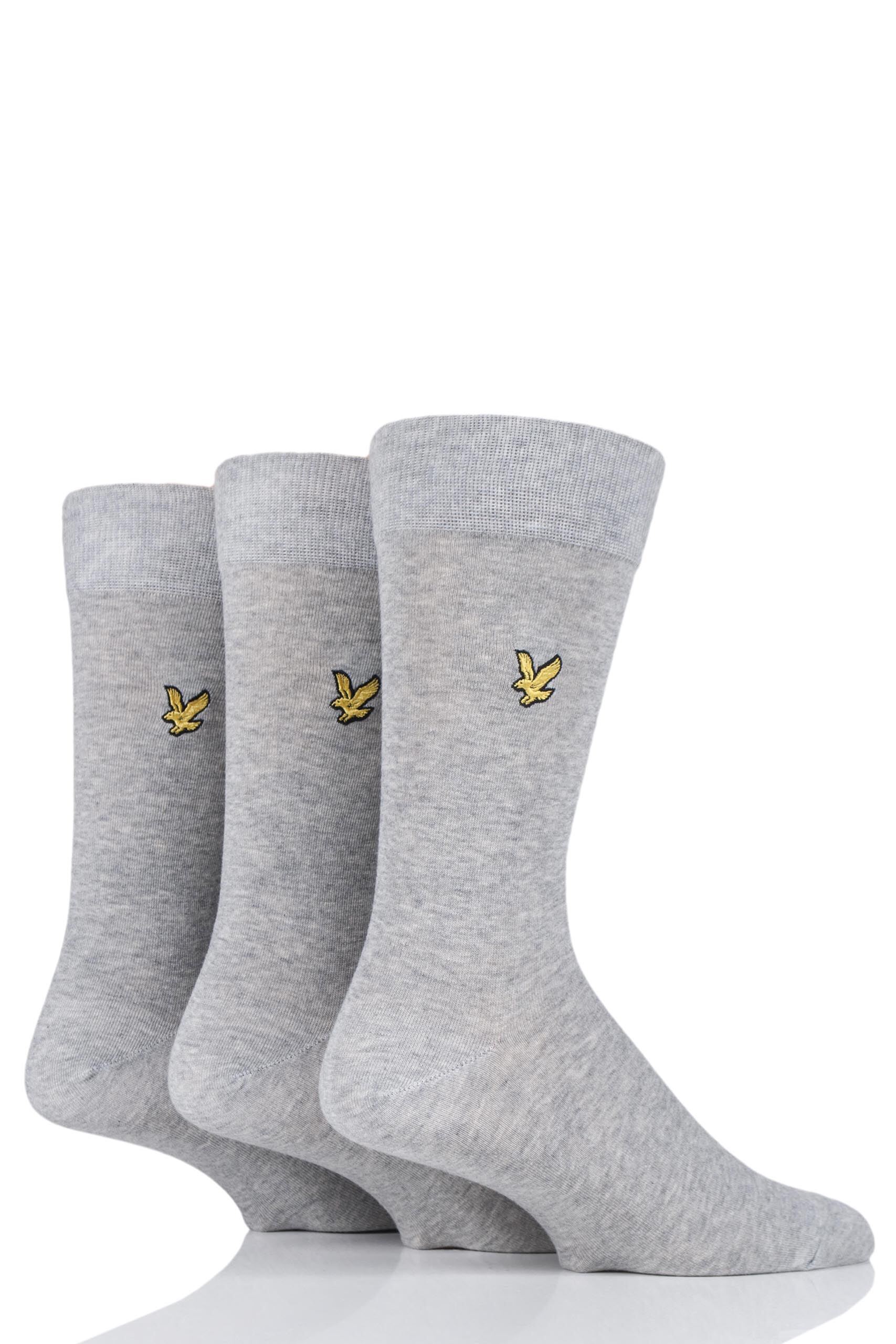 Image of 3 Pair Grey Angus Eagle Embroidery Cotton Socks Men's 7-11 Mens - Lyle & Scott