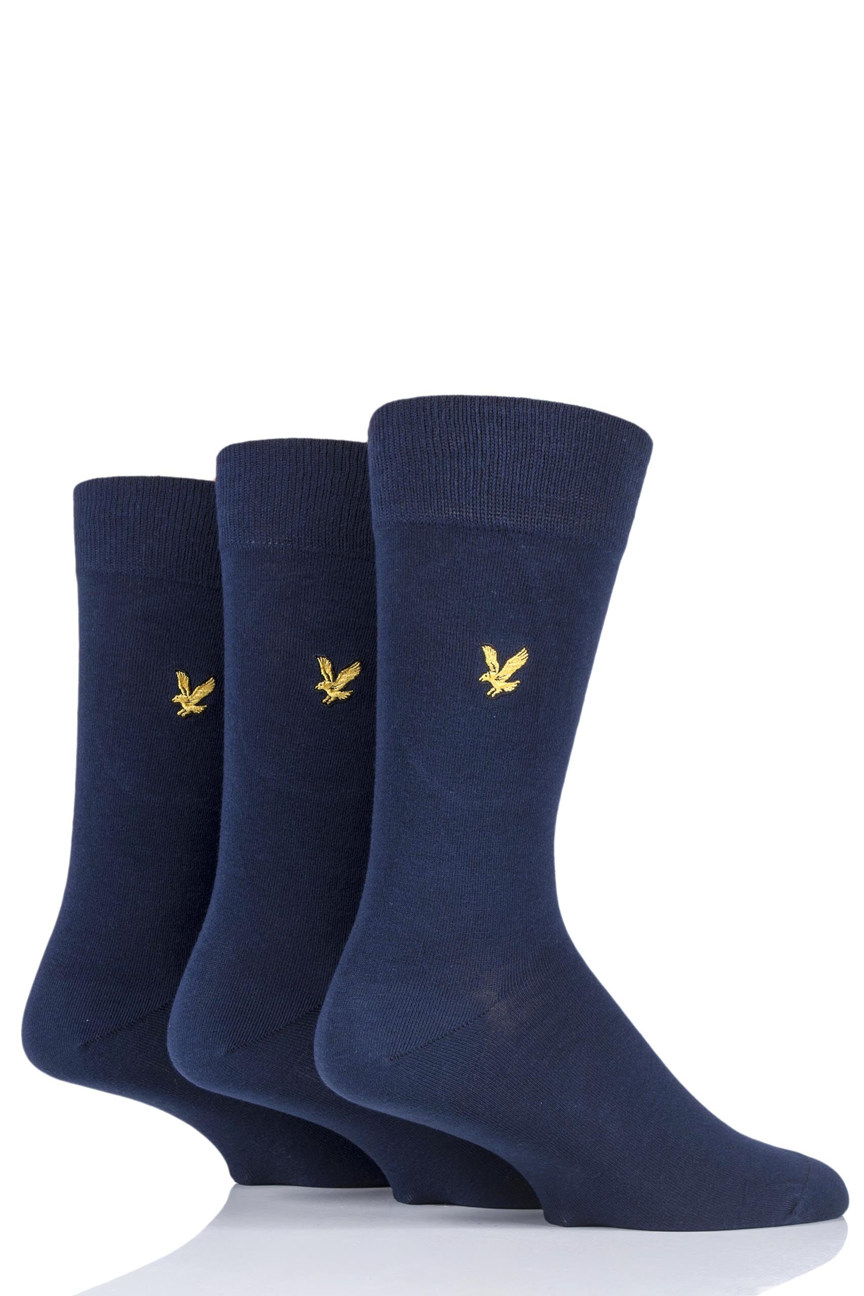 Image of 3 Pair Peacoat Angus Eagle Embroidery Cotton Socks Men's 7-11 Mens - Lyle & Scott