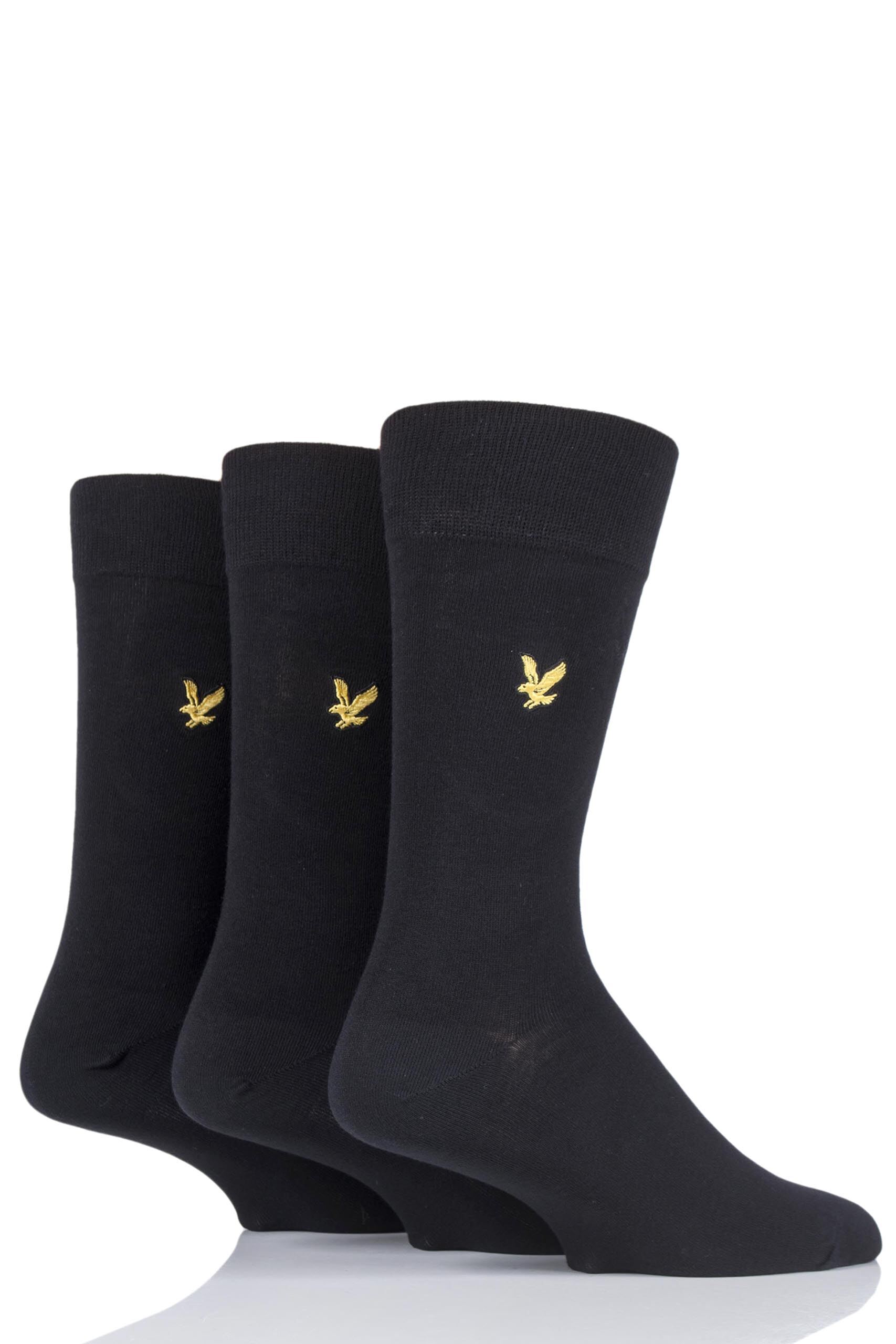 Image of 3 Pair Black Angus Eagle Embroidery Cotton Socks Men's 7-11 Mens - Lyle & Scott
