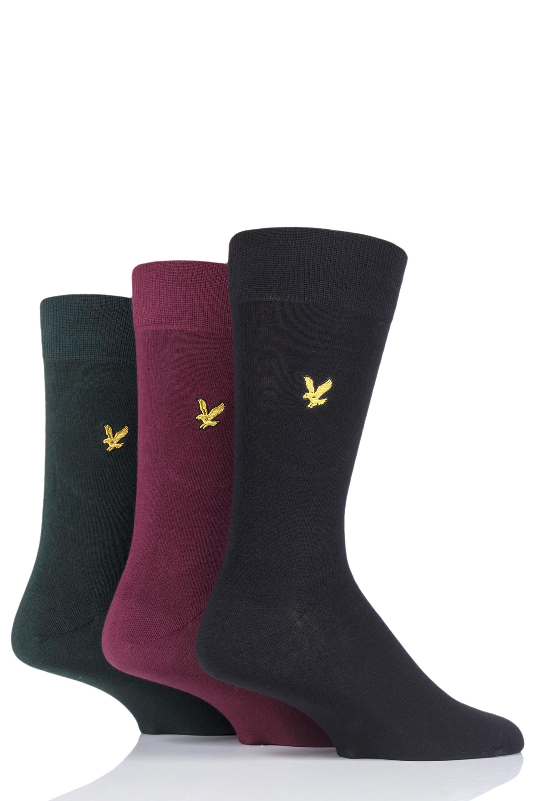 Image of 3 Pair Black Mix Angus Eagle Embroidery Cotton Socks Men's 7-11 Mens - Lyle & Scott