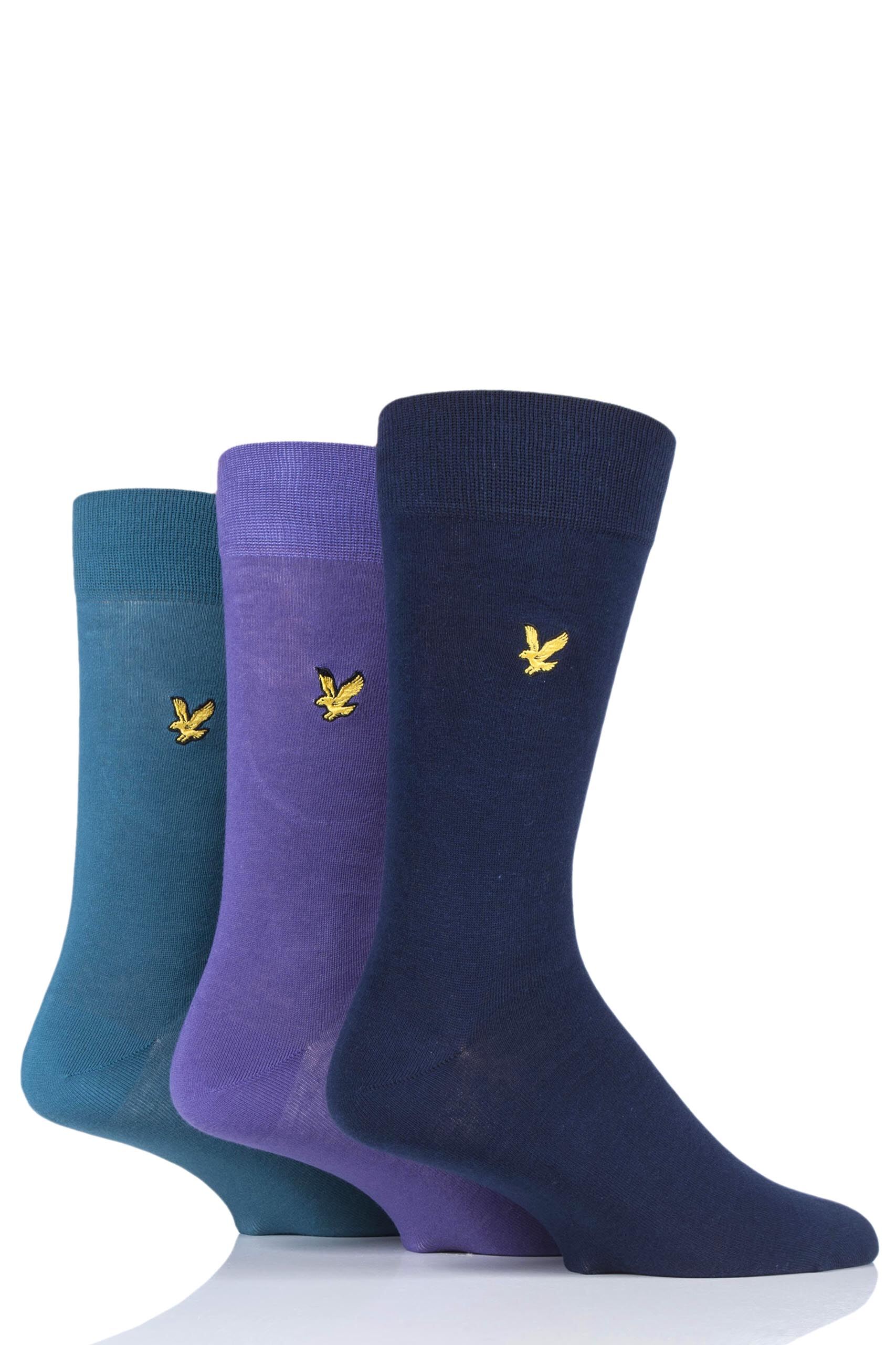 Image of 3 Pair Peacoat Mix Angus Eagle Embroidery Cotton Socks Men's 7-11 Mens - Lyle & Scott