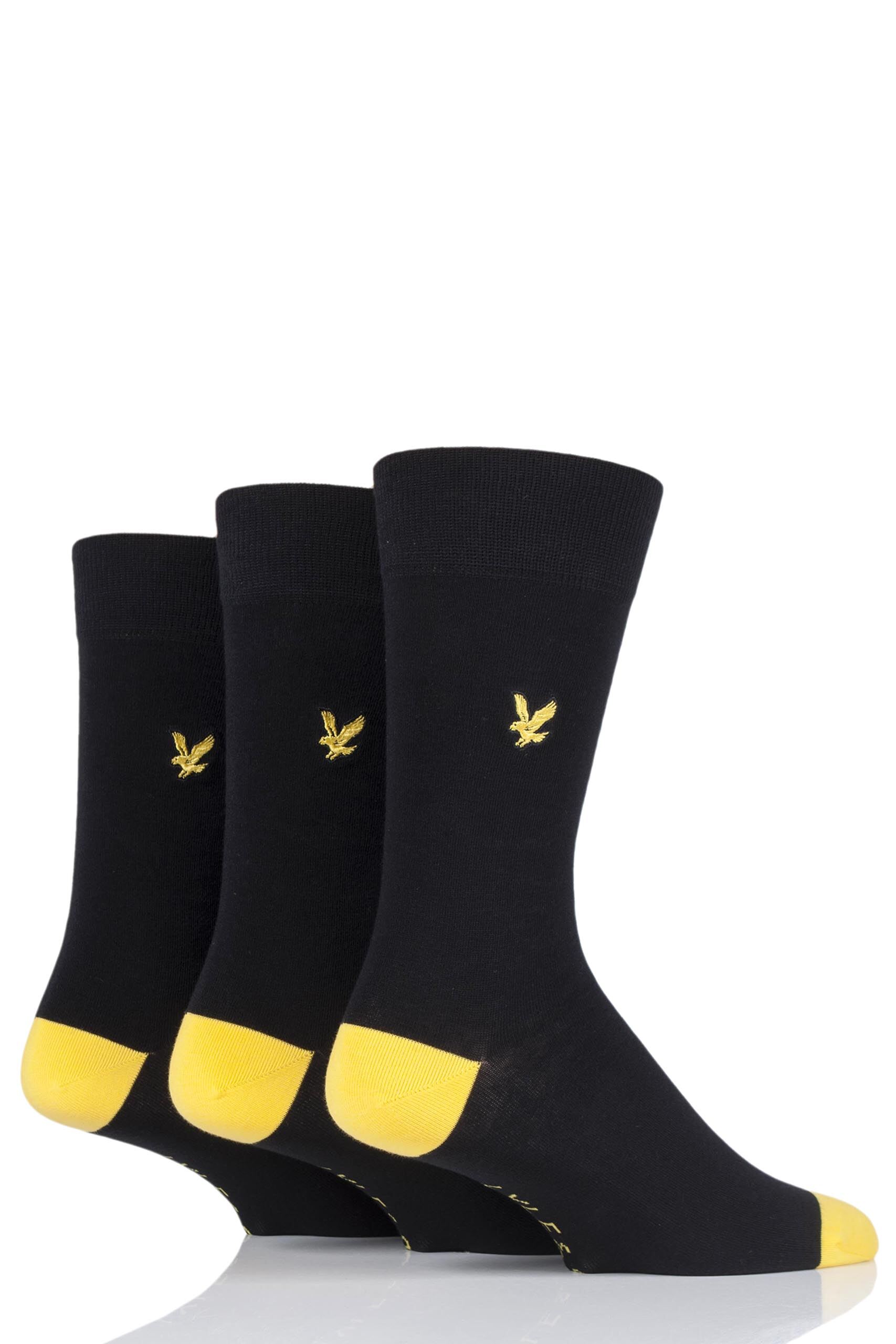 Image of 3 Pair Black Kennedy Contrast Heel and Toe Cotton Socks Men's 7-11 Mens - Lyle & Scott
