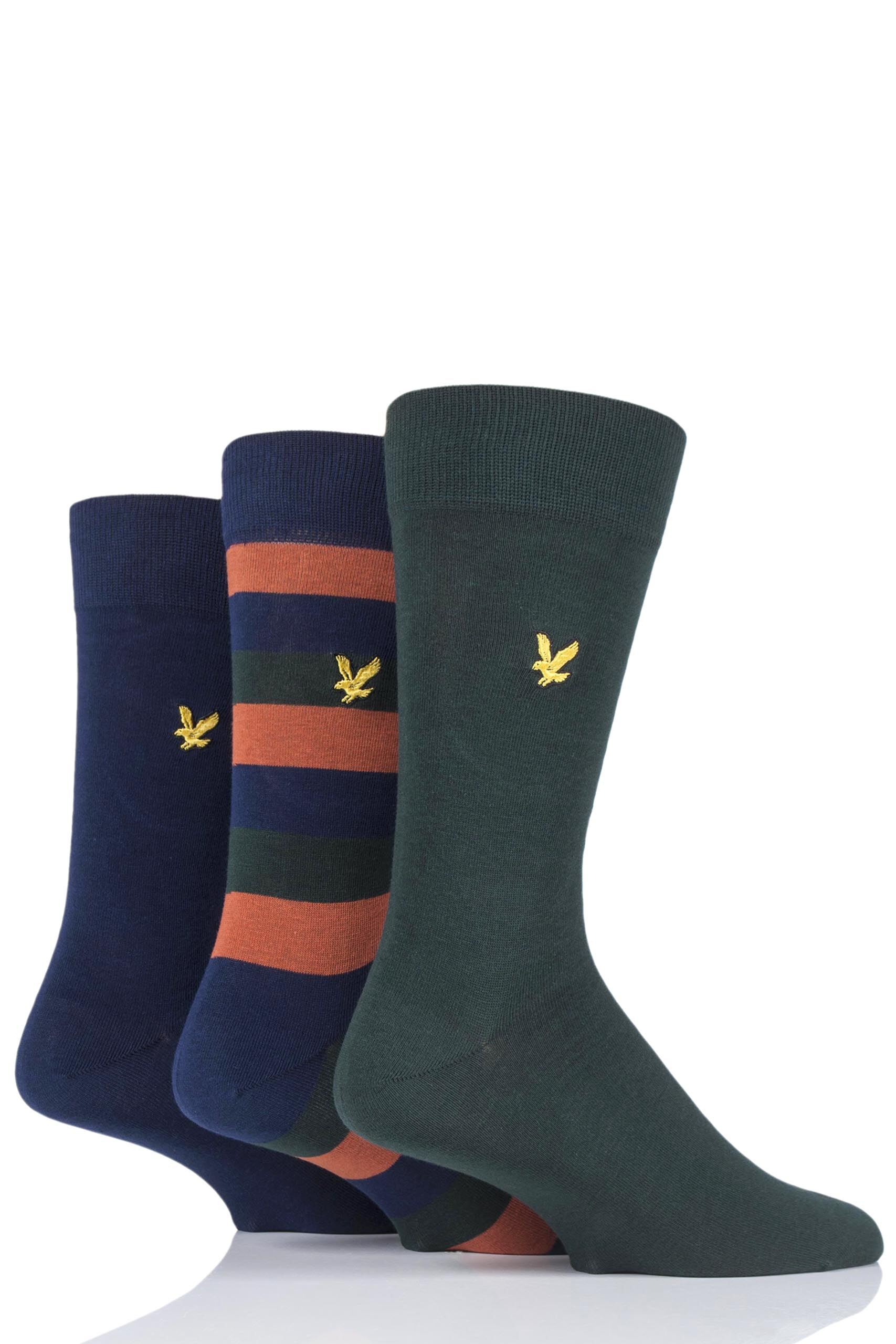 Image of 3 Pair Pine Scotty Striped Cotton Socks Men's 7-11 Mens - Lyle & Scott