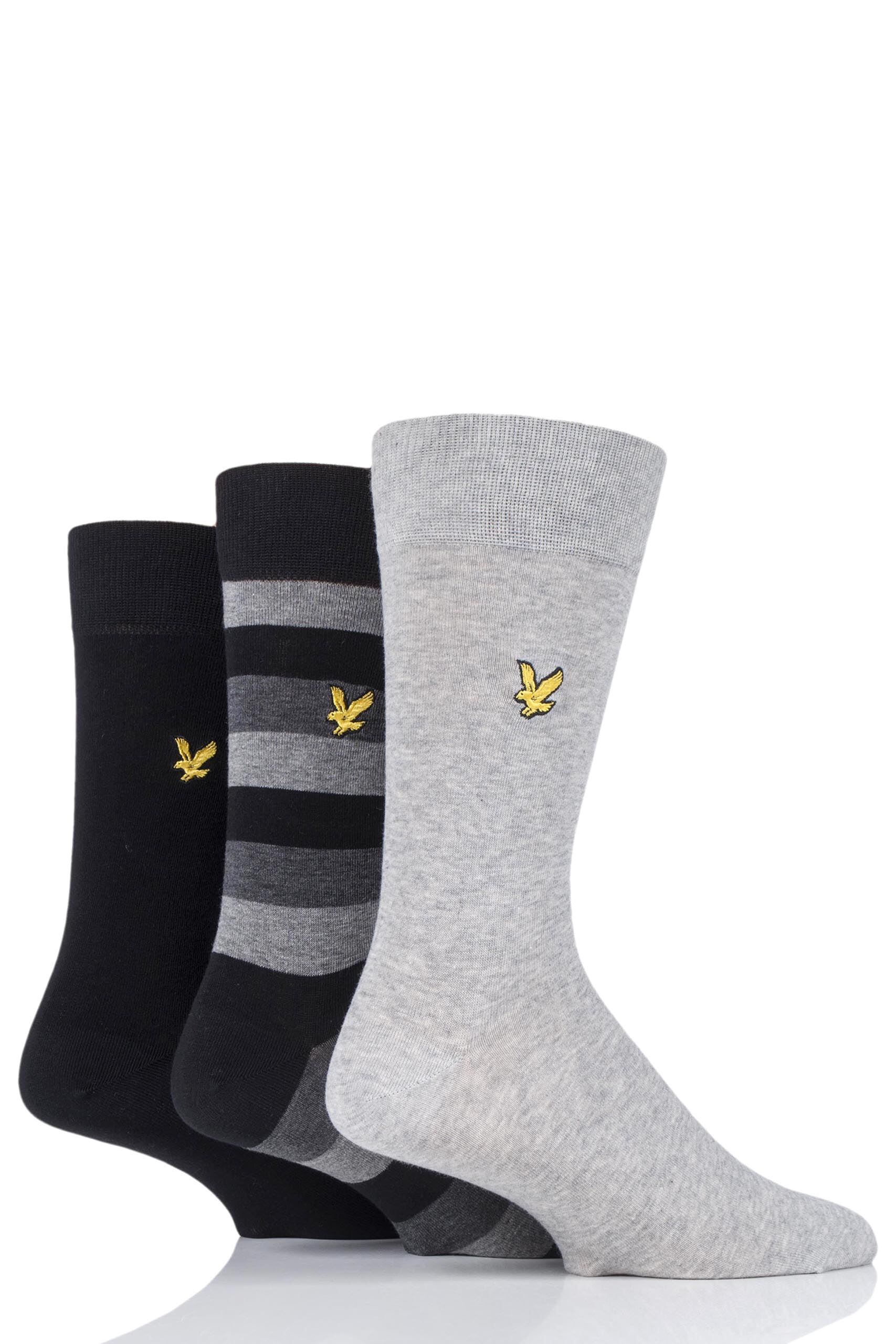 Image of 3 Pair Black Scotty Striped Cotton Socks Men's 7-11 Mens - Lyle & Scott