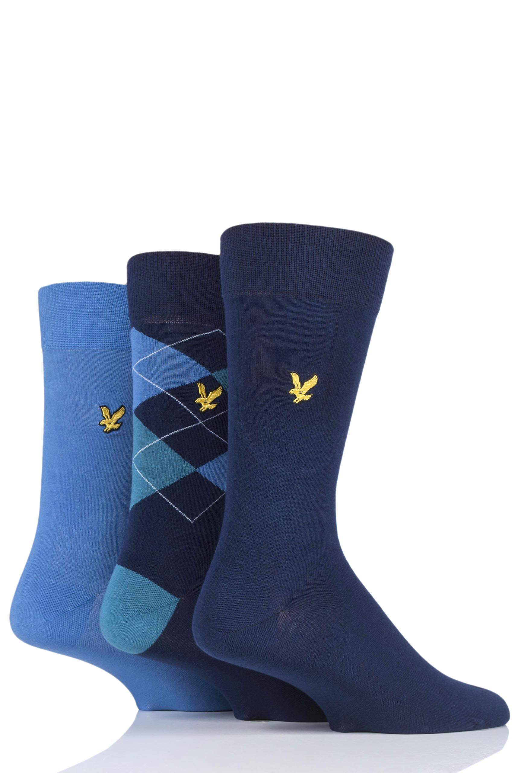 Image of 3 Pair Blue Hewie Argyle Cotton Socks Men's 7-11 Mens - Lyle & Scott