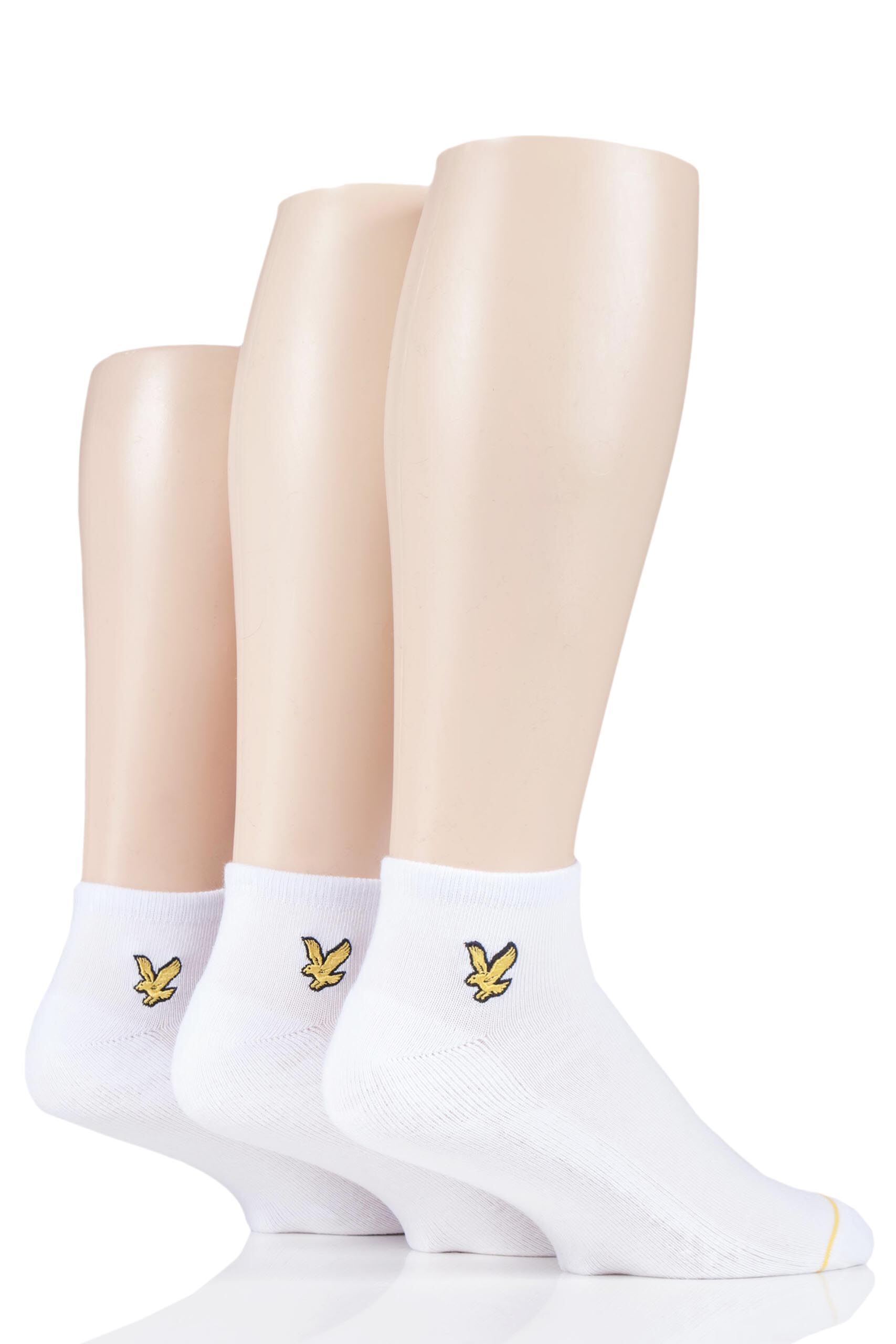 Image of 3 Pair White Ross Plain Cotton Trainer Socks Men's 7-11 Mens - Lyle & Scott