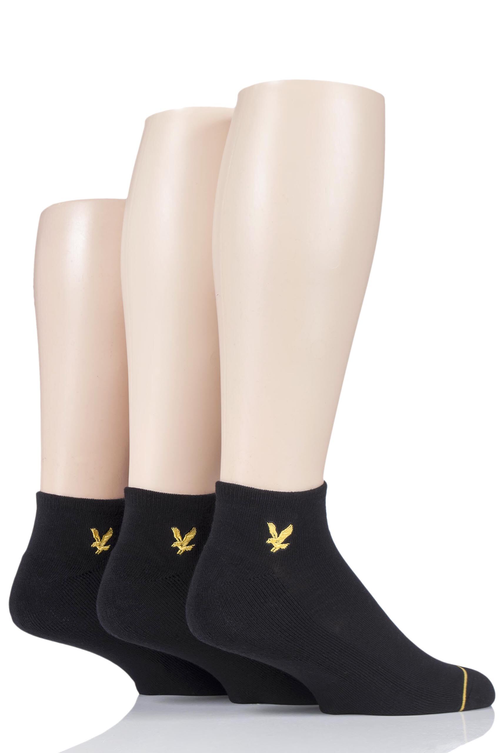 Image of 3 Pair Black Ross Plain Cotton Trainer Socks Men's 7-11 Mens - Lyle & Scott
