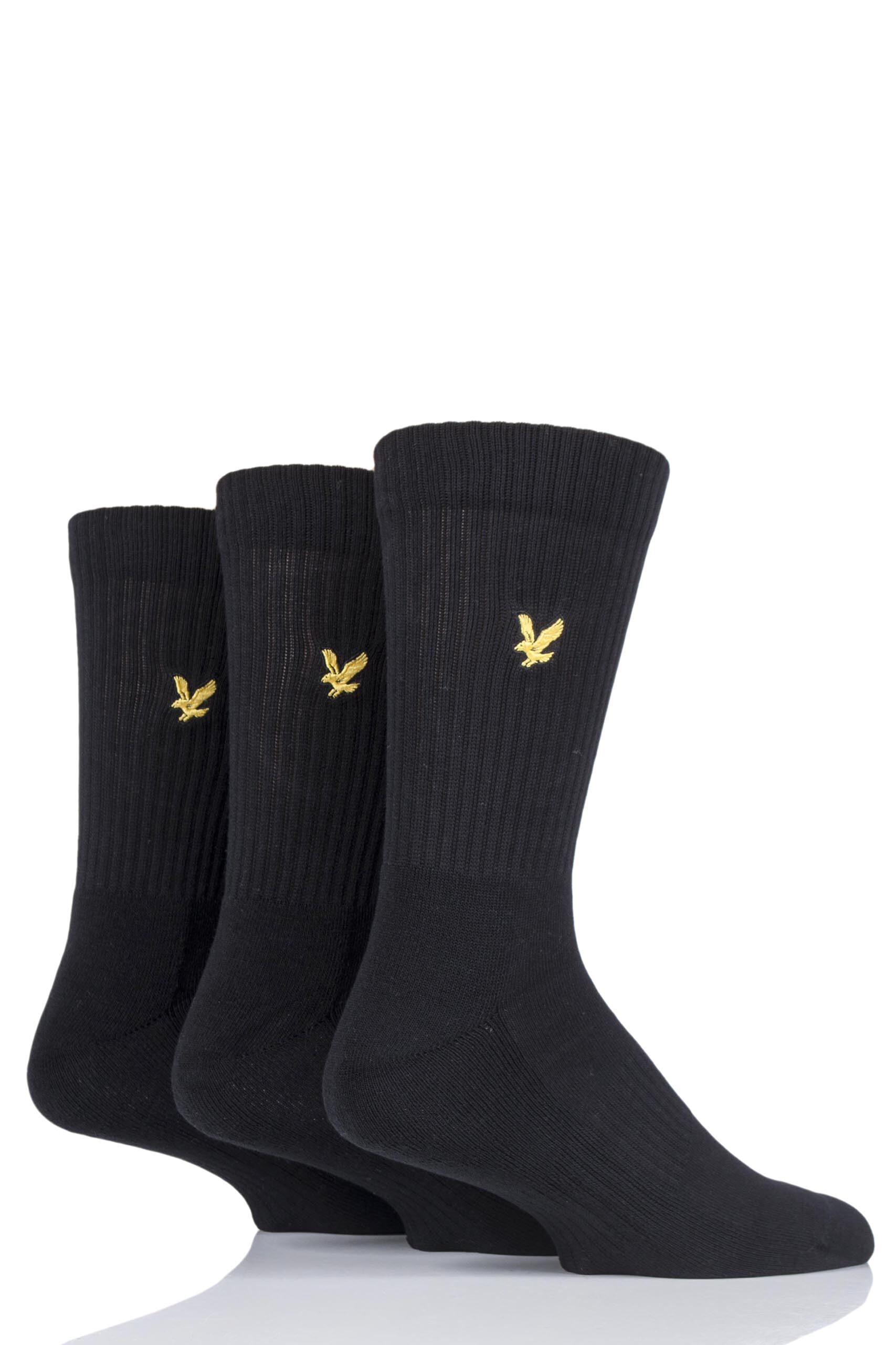 Image of 3 Pair Black Hamilton Plain Cotton Sports Socks Men's 7-11 Mens - Lyle & Scott