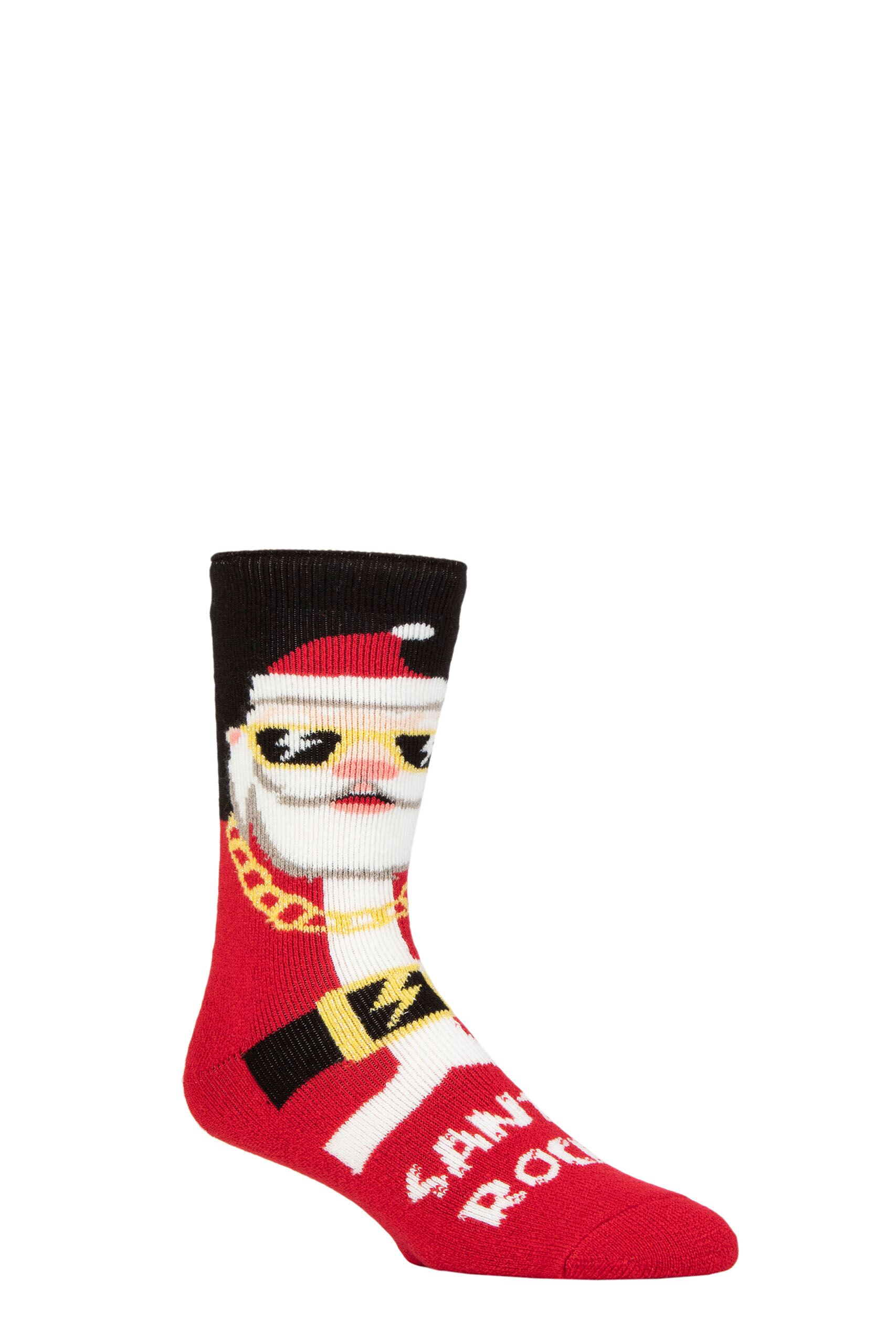 Mens 1 Pair SOCKSHOP Heat Holders 1.6 TOG Lite Christmas Socks Cool Santa 6-11