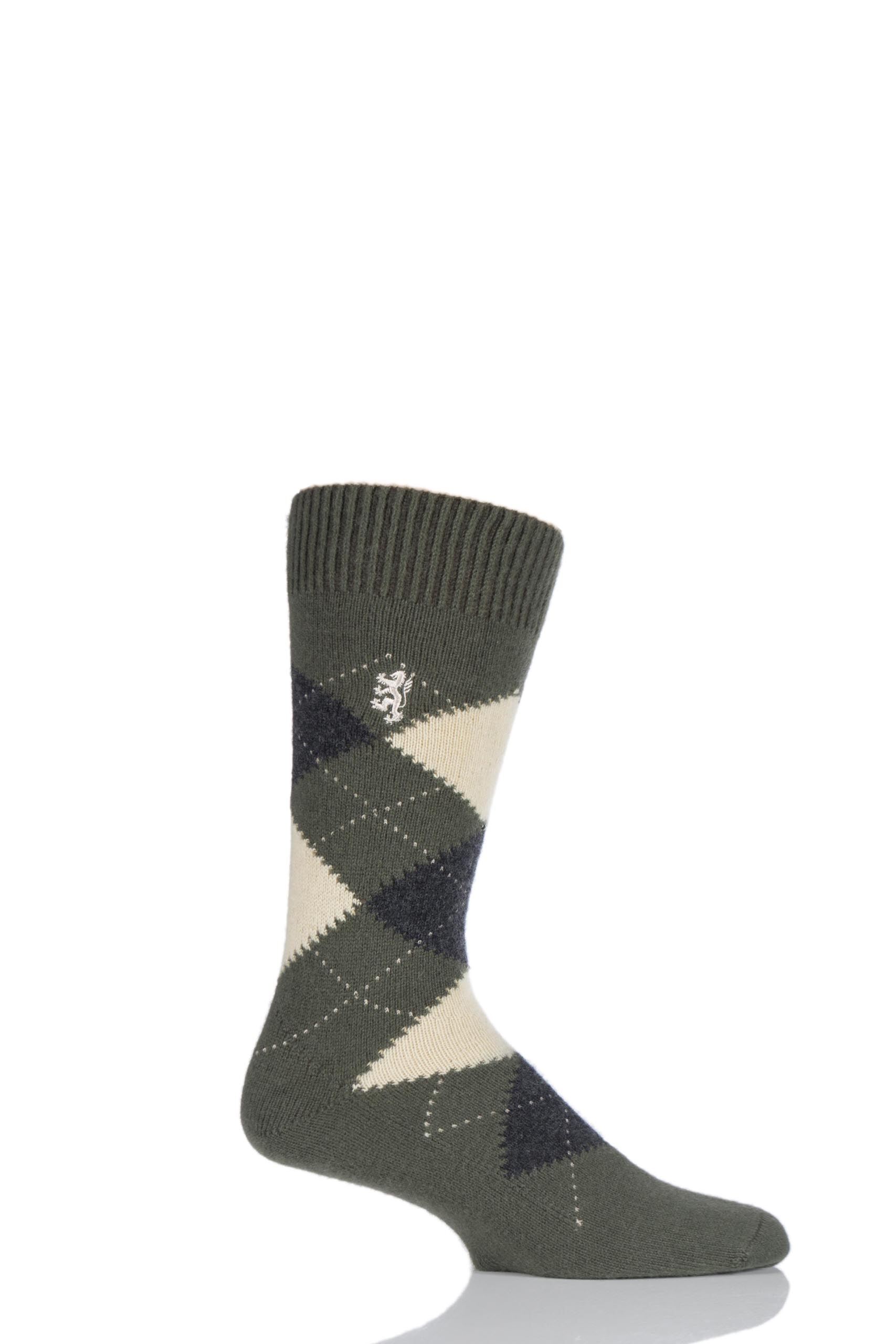 Image of 1 Pair Olive 85% Cashmere Argyle Socks Men's 9-11 Mens - Pringle of Scotland