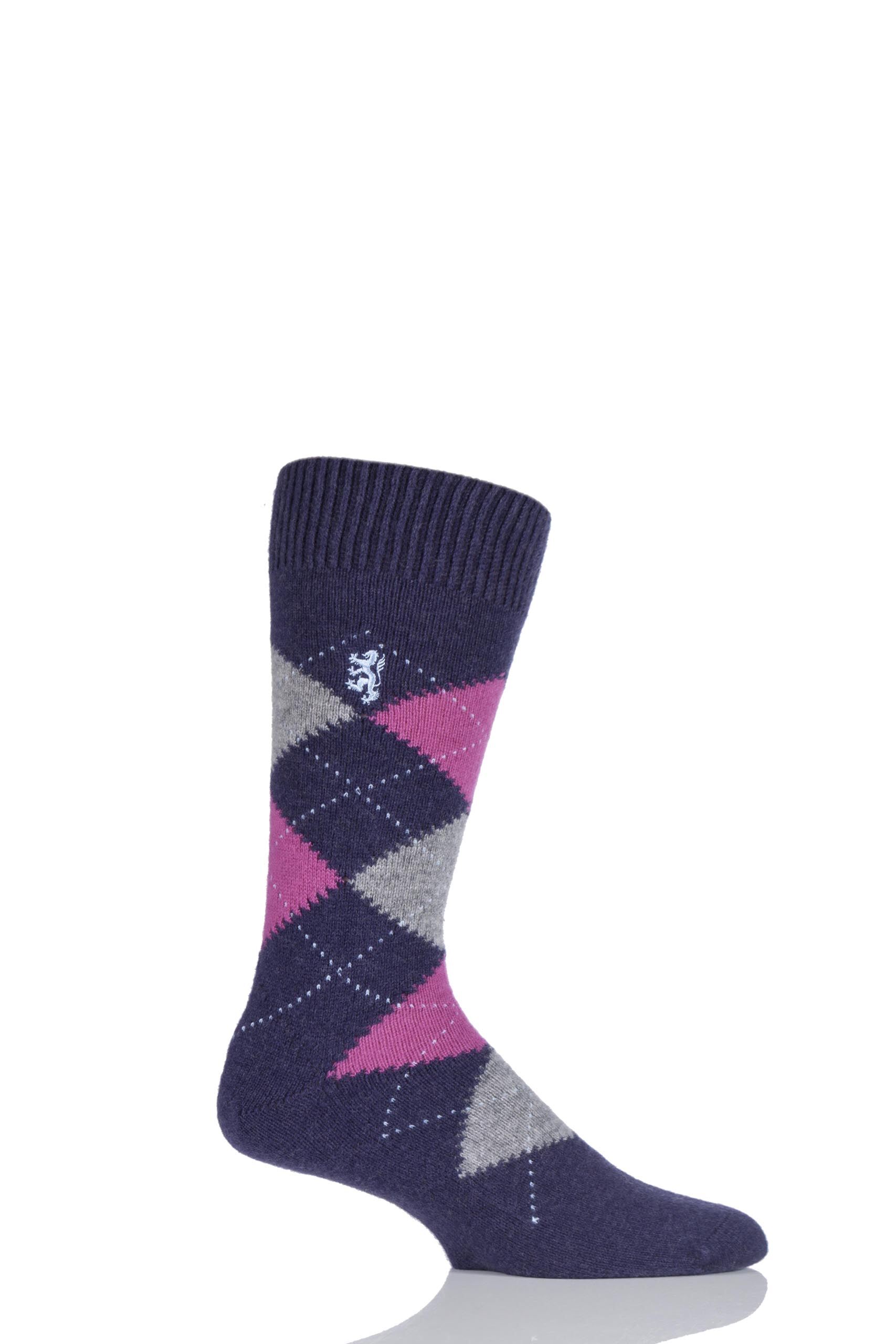 Image of 1 Pair Plum 85% Cashmere Argyle Socks Men's 9-11 Mens - Pringle of Scotland