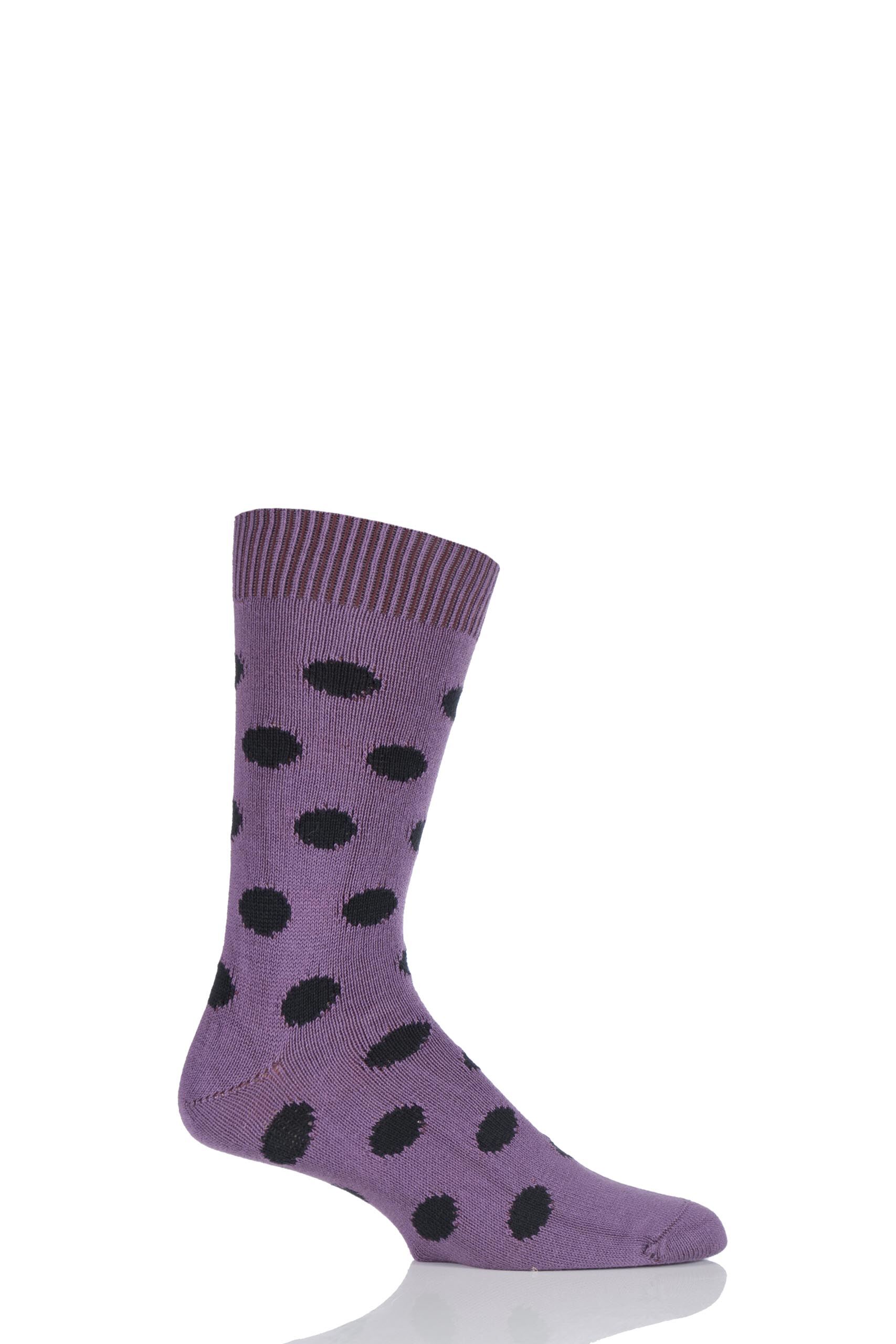 Image of 1 Pair Purple / Black 6 Gauge Cotton Spot Design Socks Men's 7-11 Mens - Pringle of Scotland