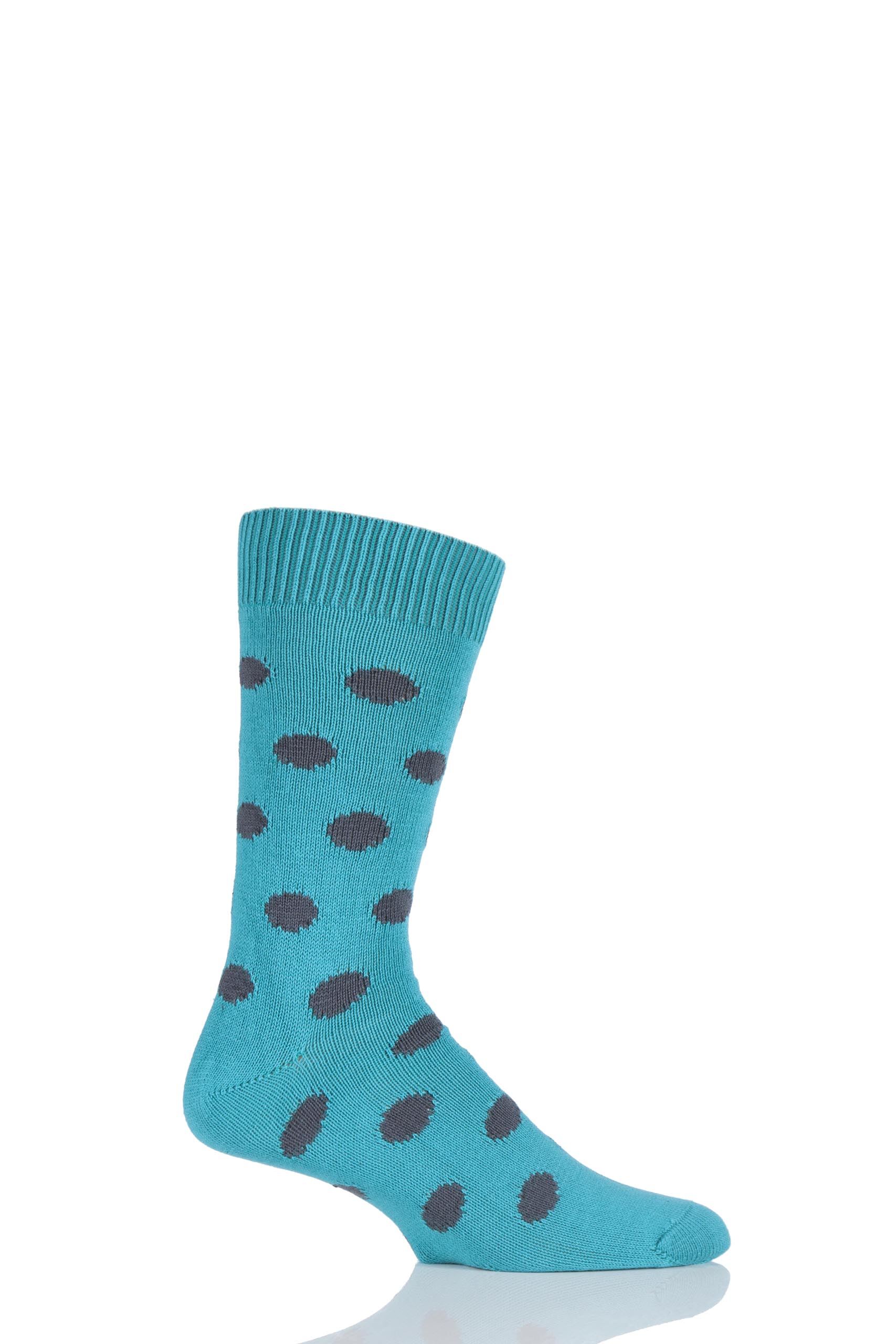 Image of 1 Pair Peacock / Slate 6 Gauge Cotton Spot Design Socks Men's 7-11 Mens - Pringle of Scotland