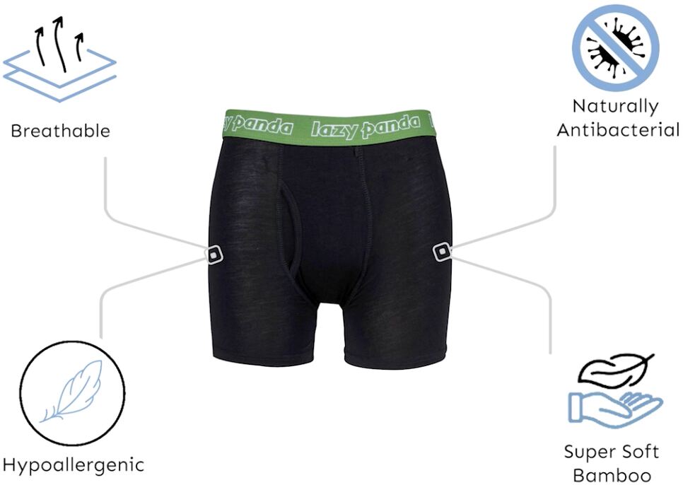 Mens 3 Pack Lazy Panda Bamboo Boxer Shorts from