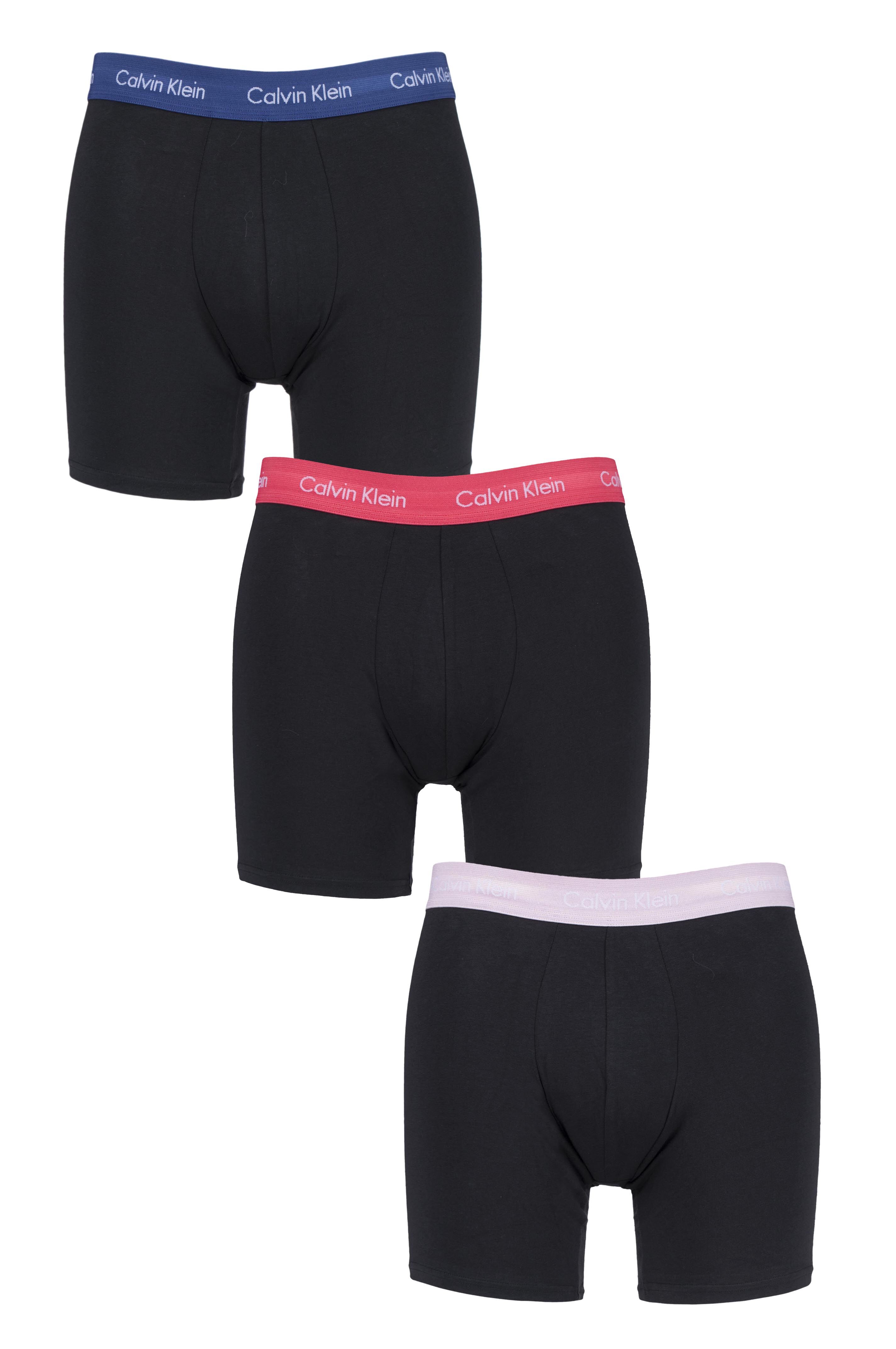 Image of 3 Pack Blue/Wildflower/Bubblegum Cotton Stretch Longer Leg Boxer Brief Shorts Men's Small - Calvin Klein