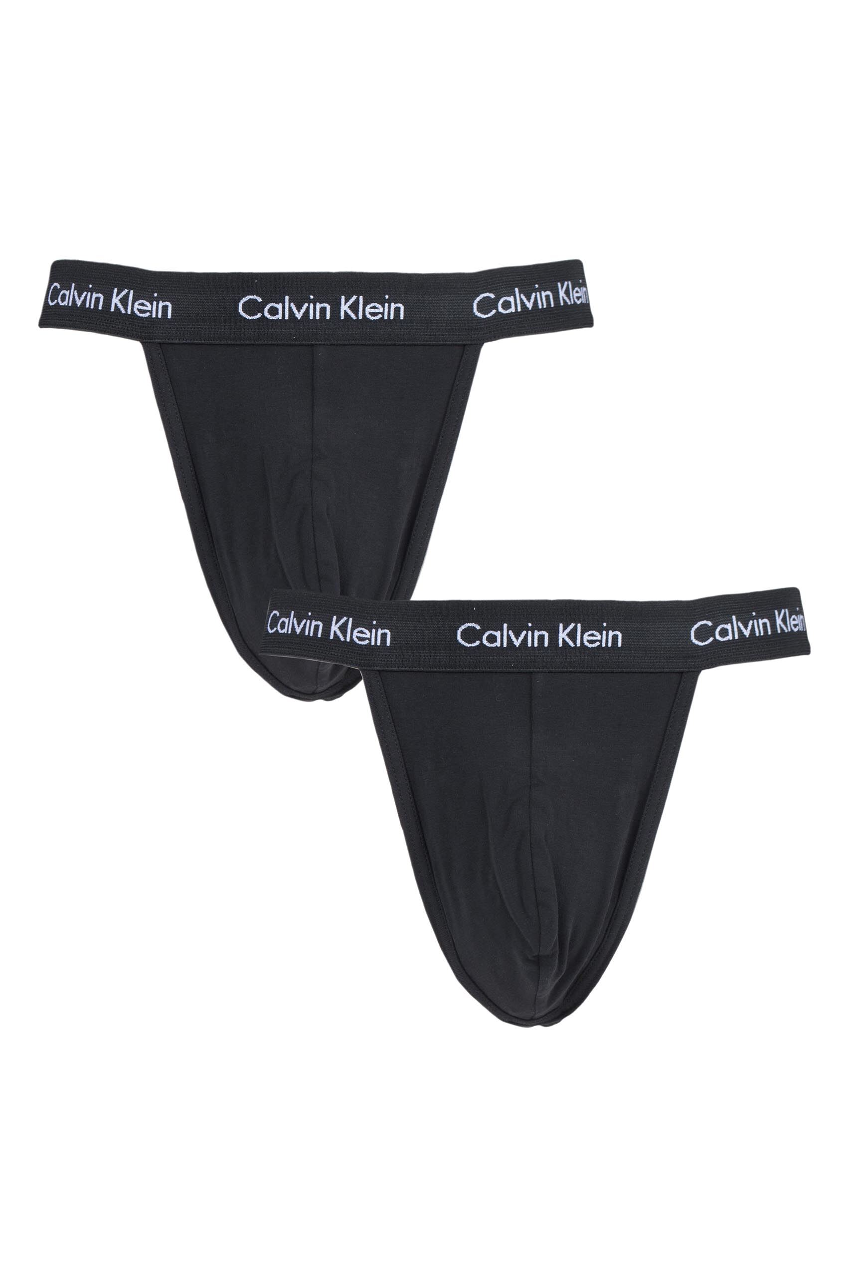 Image of 2 Pack Black Cotton Stretch Thong Briefs Men's Medium - Calvin Klein