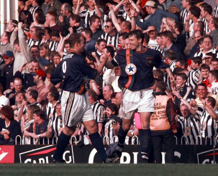 Robert Lee celebrates a less recognisable Newcastle kit Robert Lee celebrates a less recognisable Newcastle kit