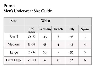 underwear size chart