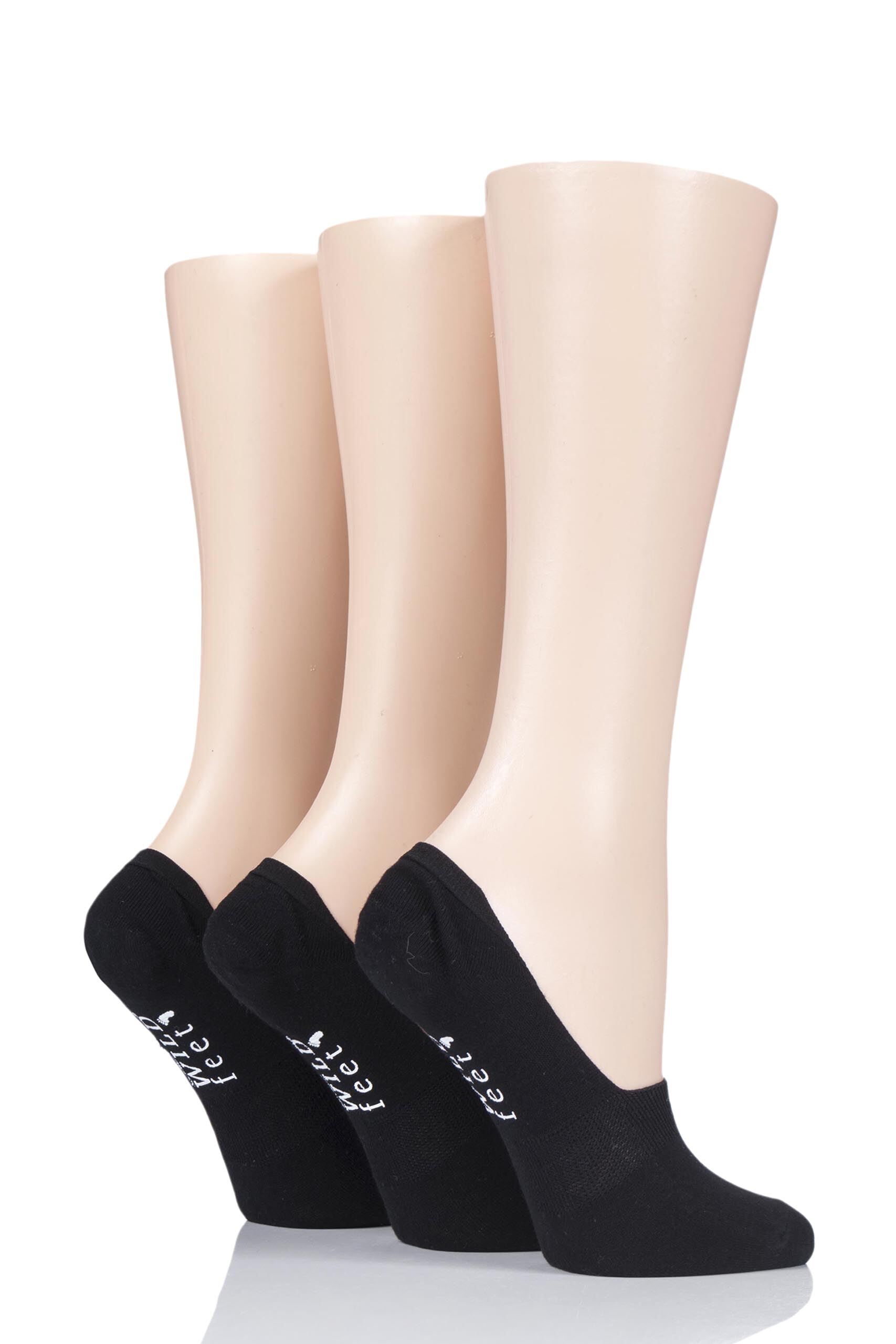 Image of 3 Pair Black Plain Cotton Loafer Ped Socks Ladies 4-8 Ladies - Wild Feet