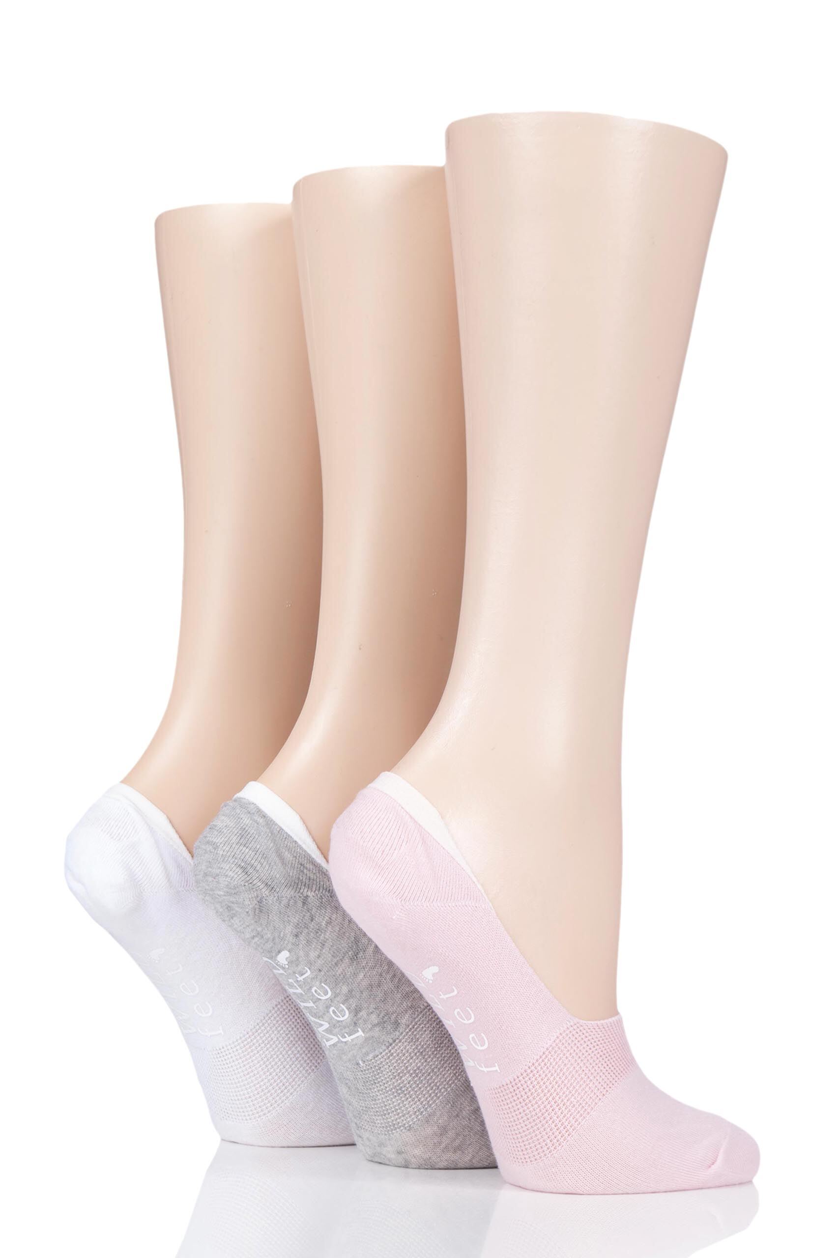 Image of 3 Pair Pinks Plain Cotton Loafer Ped Socks Ladies 4-8 Ladies - Wild Feet