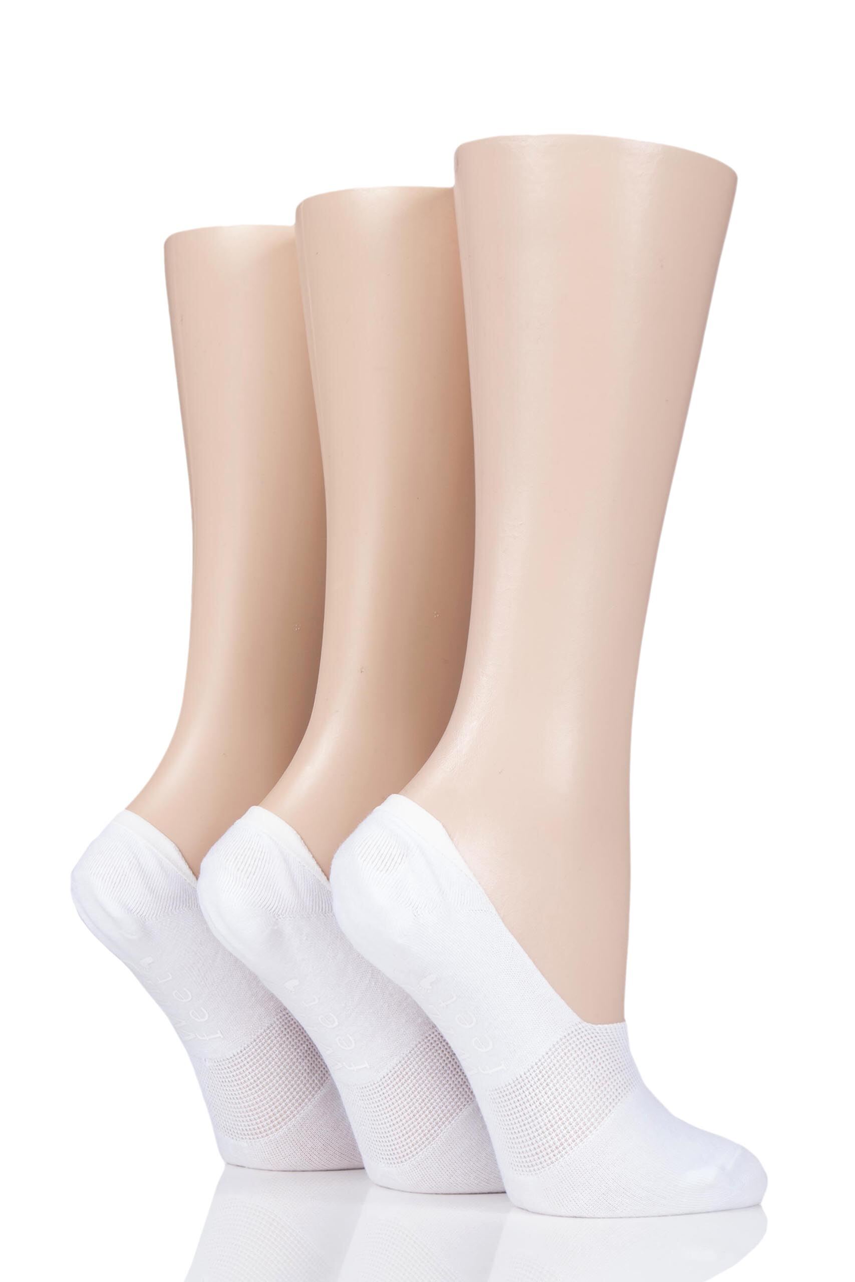 Image of 3 Pair White Plain Cotton Loafer Ped Socks Ladies 4-8 Ladies - Wild Feet