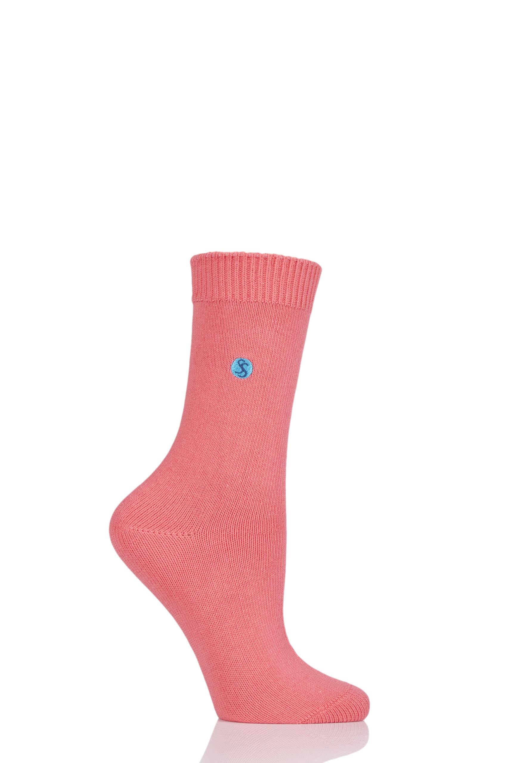 Image of 1 Pair Coral Colour Burst Cotton Socks with Smooth Toe Seams Ladies 4-8 Ladies - SOCKSHOP