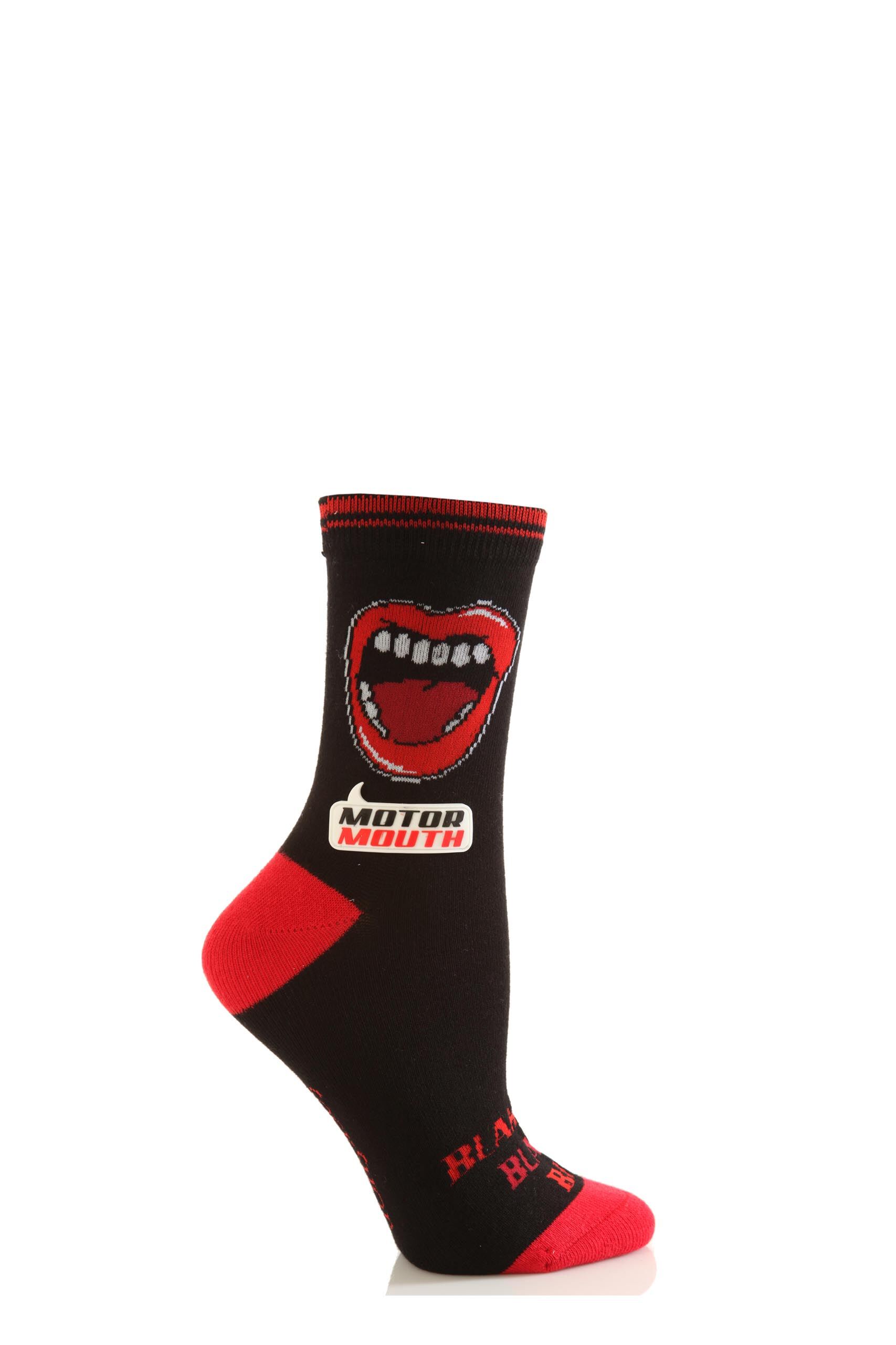 Image of 1 Pair Black Dare To Wear Novelty Socks - Motor Mouth 75% OFF Ladies 4-8 Ladies - SOCKSHOP