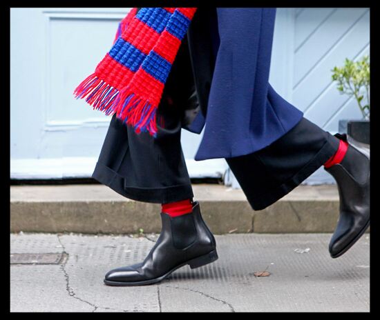 Toni from Fashitect in red SockShop Colour Burst socks 