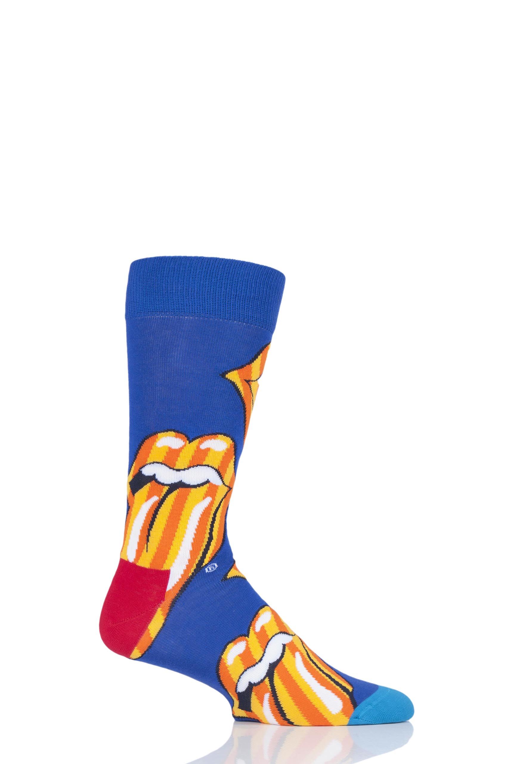 Image of 1 Pair Assorted Rolling Stones Large Tongue and Lips Cotton Socks Unisex 4-7 Unisex - Happy Socks