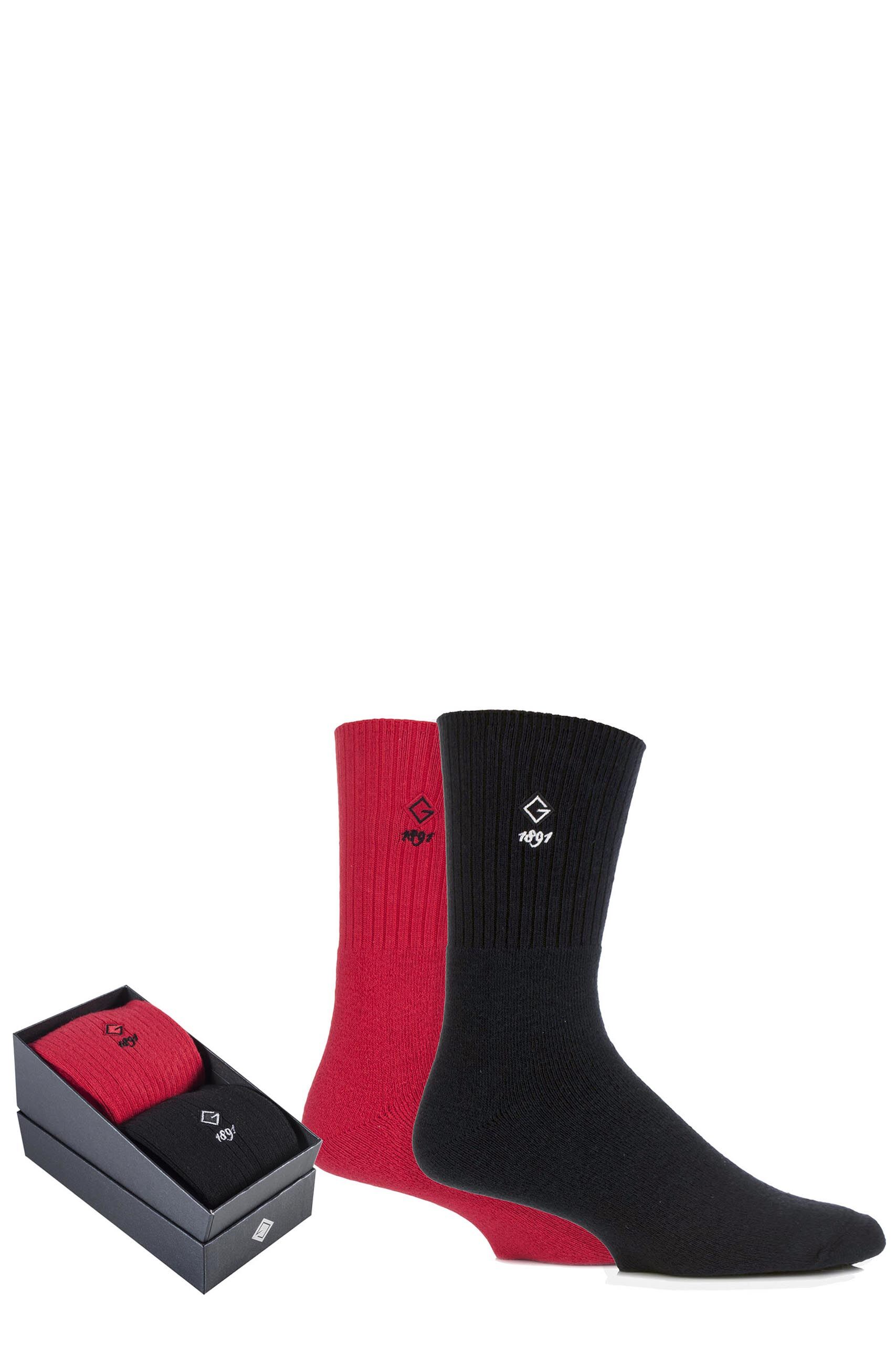 Image of 2 Pair Black / Red Comfort Cuff Cushioned Golf Socks Gift Box Men's 6-11 Mens - Glenmuir