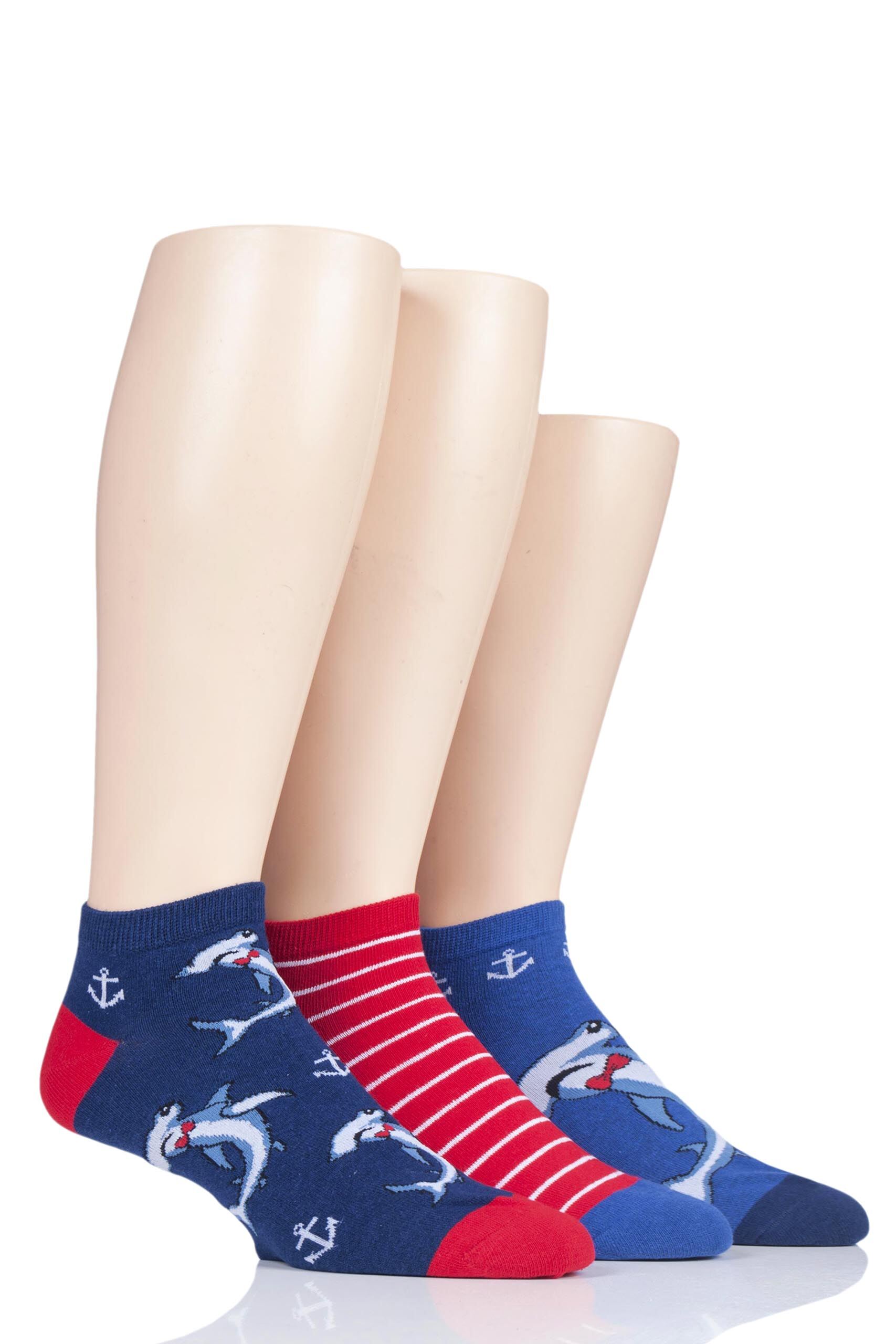 Image of 3 Pair Shark Novelty Cotton Trainer Socks Men's 7-11 Mens - Wild Feet