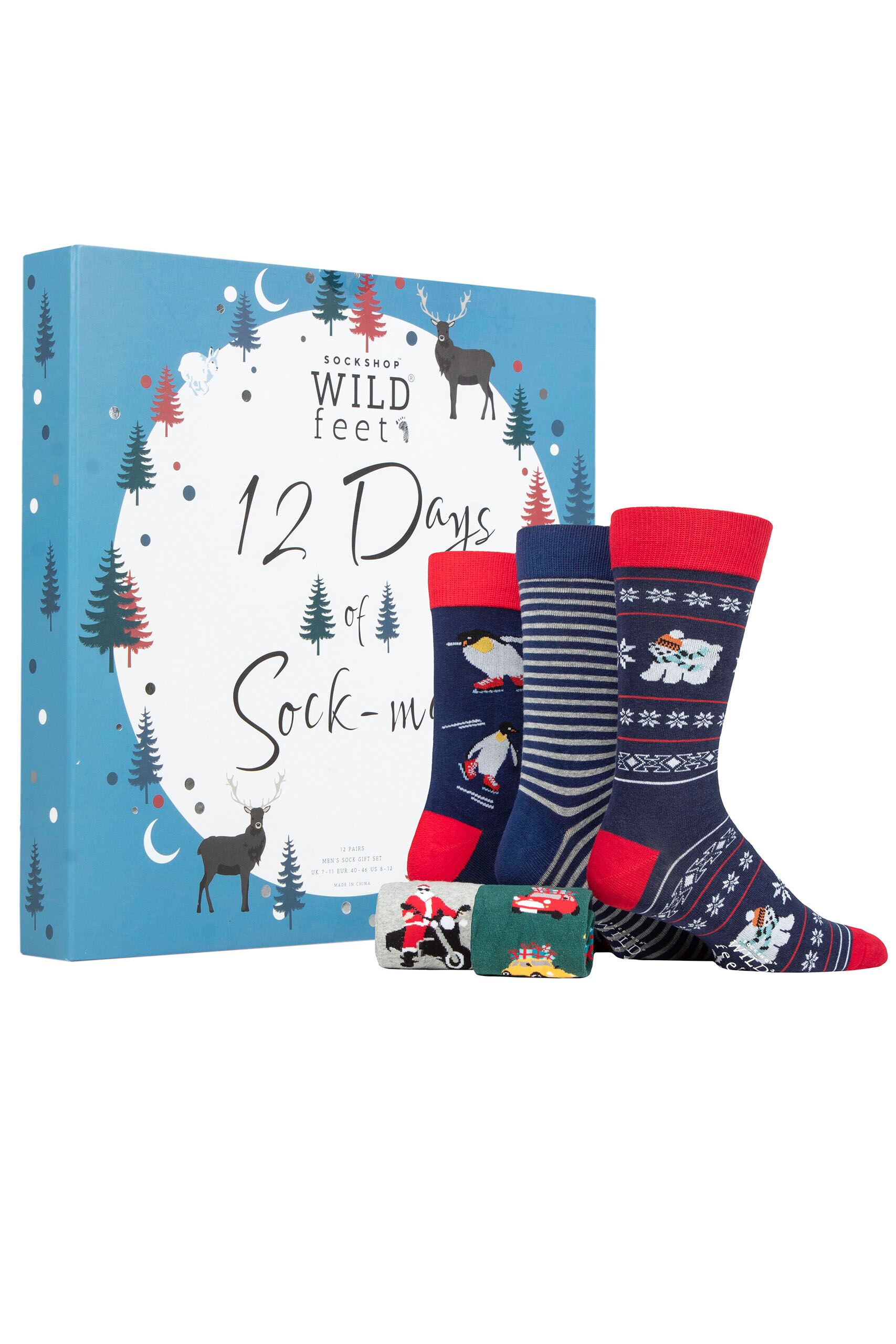 Mens 12 Pair SOCKSHOP Wild Feet 12 Days of Sock-Mas Advent Calendar Assorted 7-11 Mens