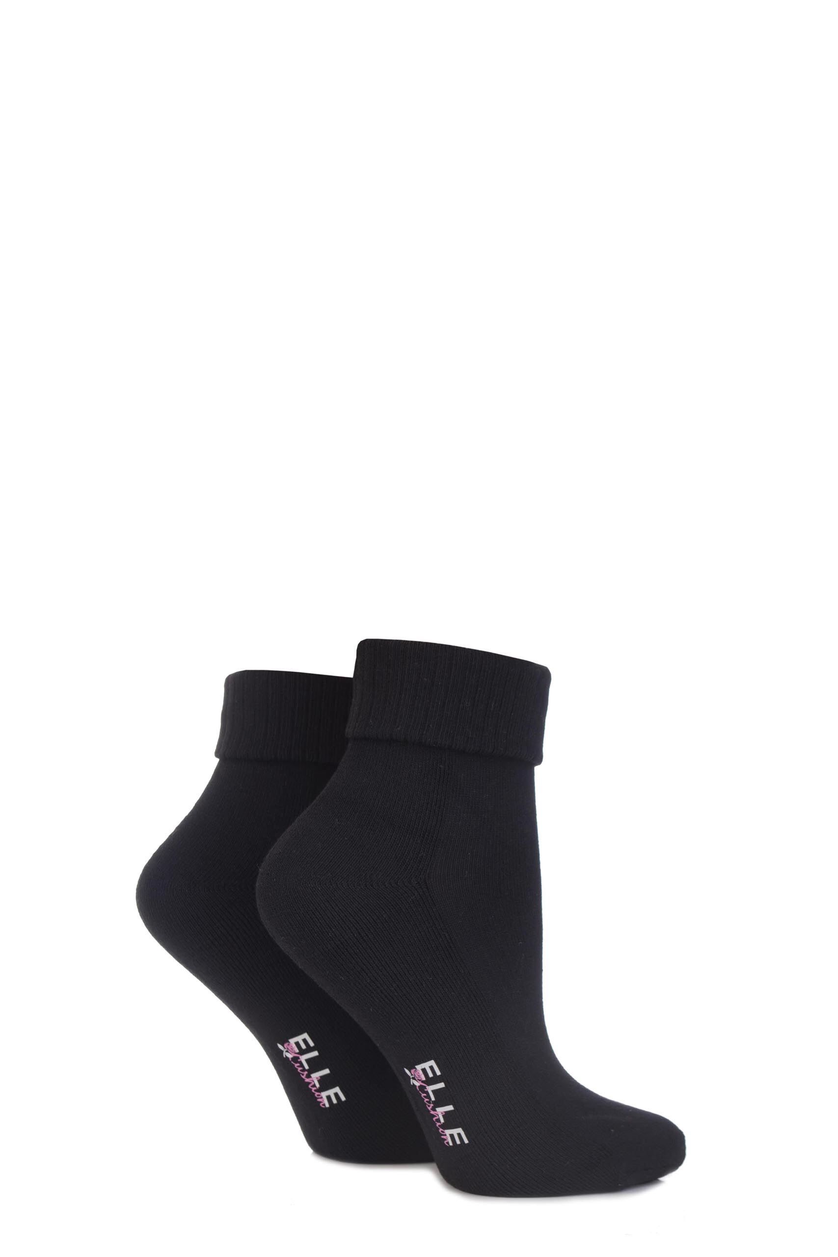 Image of 2 Pair Black Bamboo Ankle Socks With Cushion Sole Ladies 4-8 Ladies - Elle