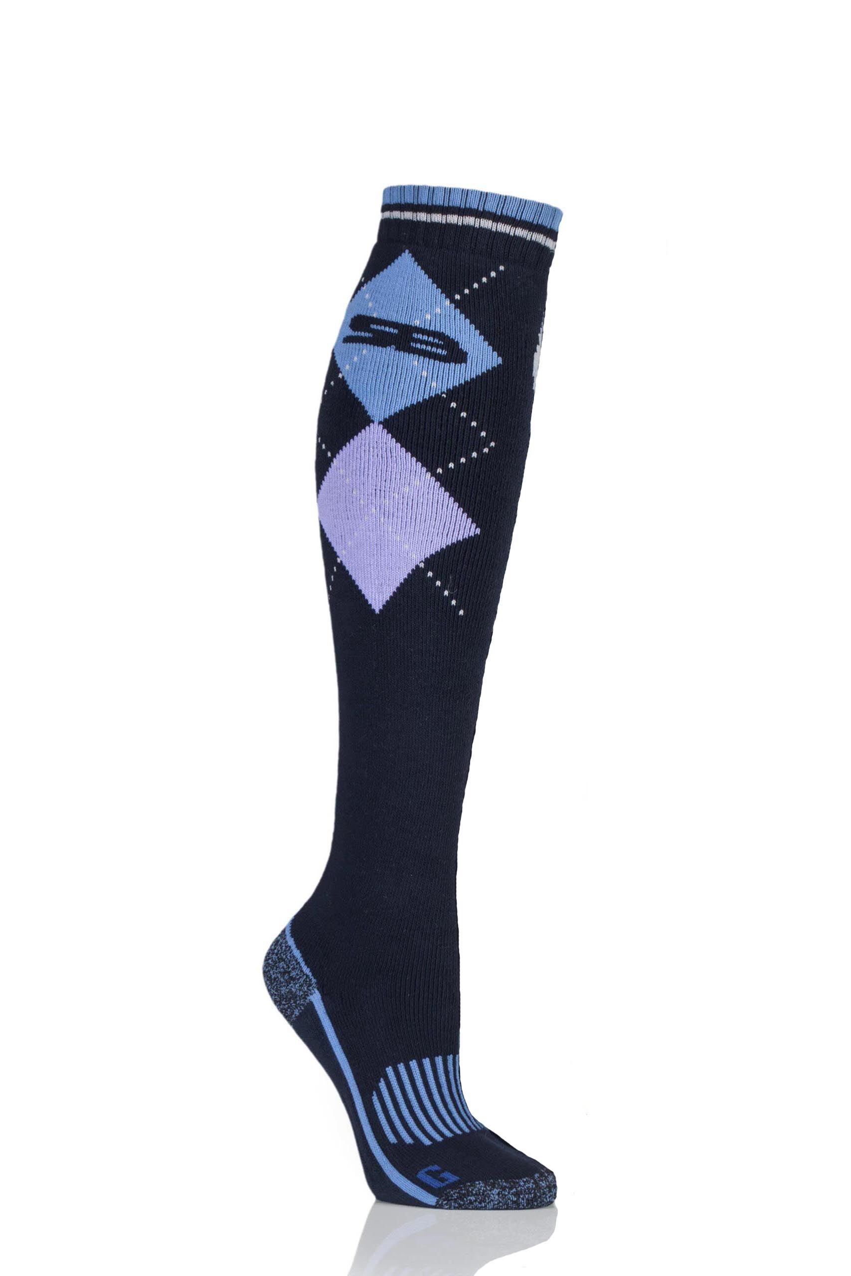 Image of 1 Pair Navy with BlueGuard Equestrian Long Cotton Socks Ladies 4-8 Ladies - Storm Bloc