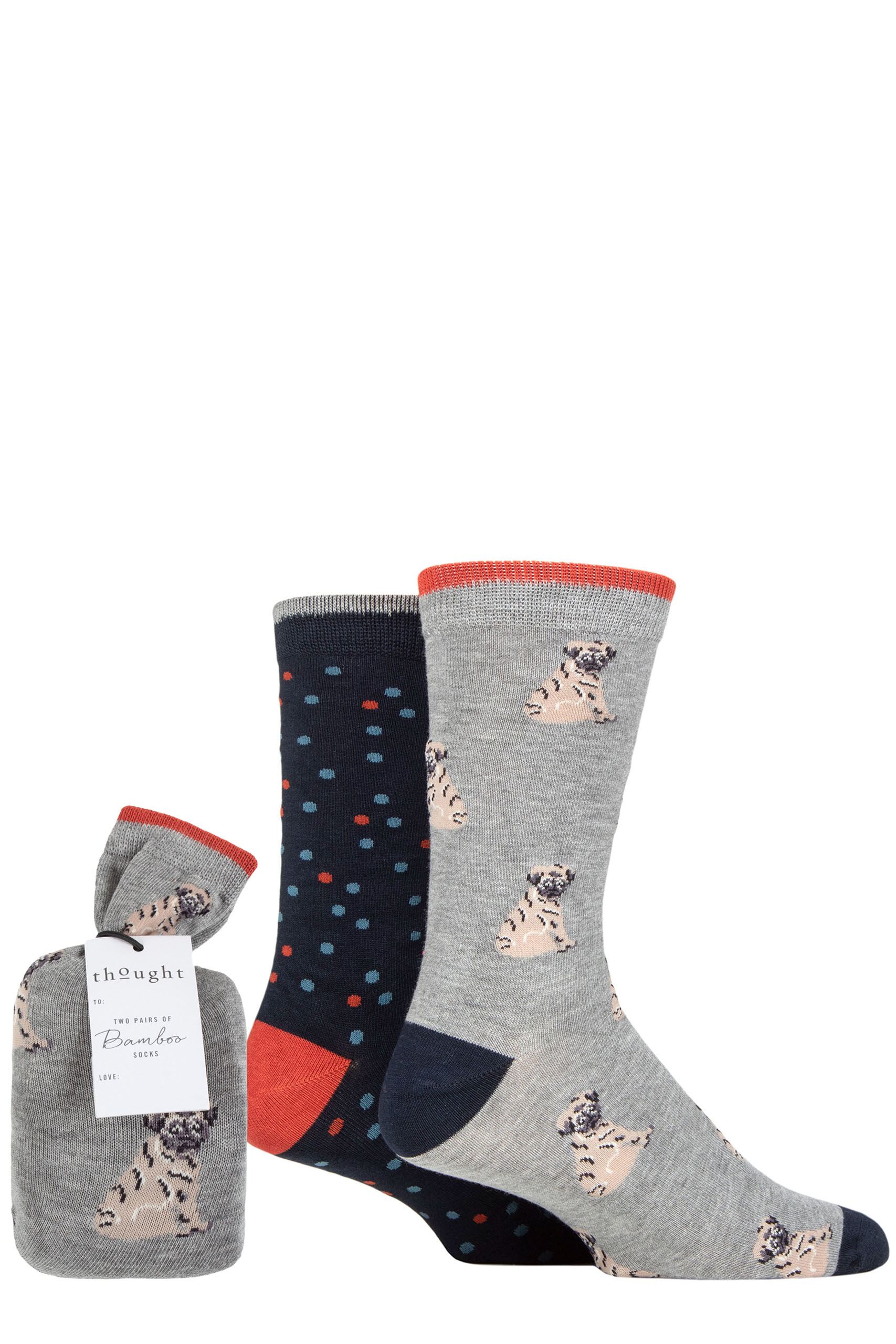 Mens 2 Pair Thought Wiley Pug Bamboo and Organic Cotton Gift Bagged Socks Assorted 7-11 Mens