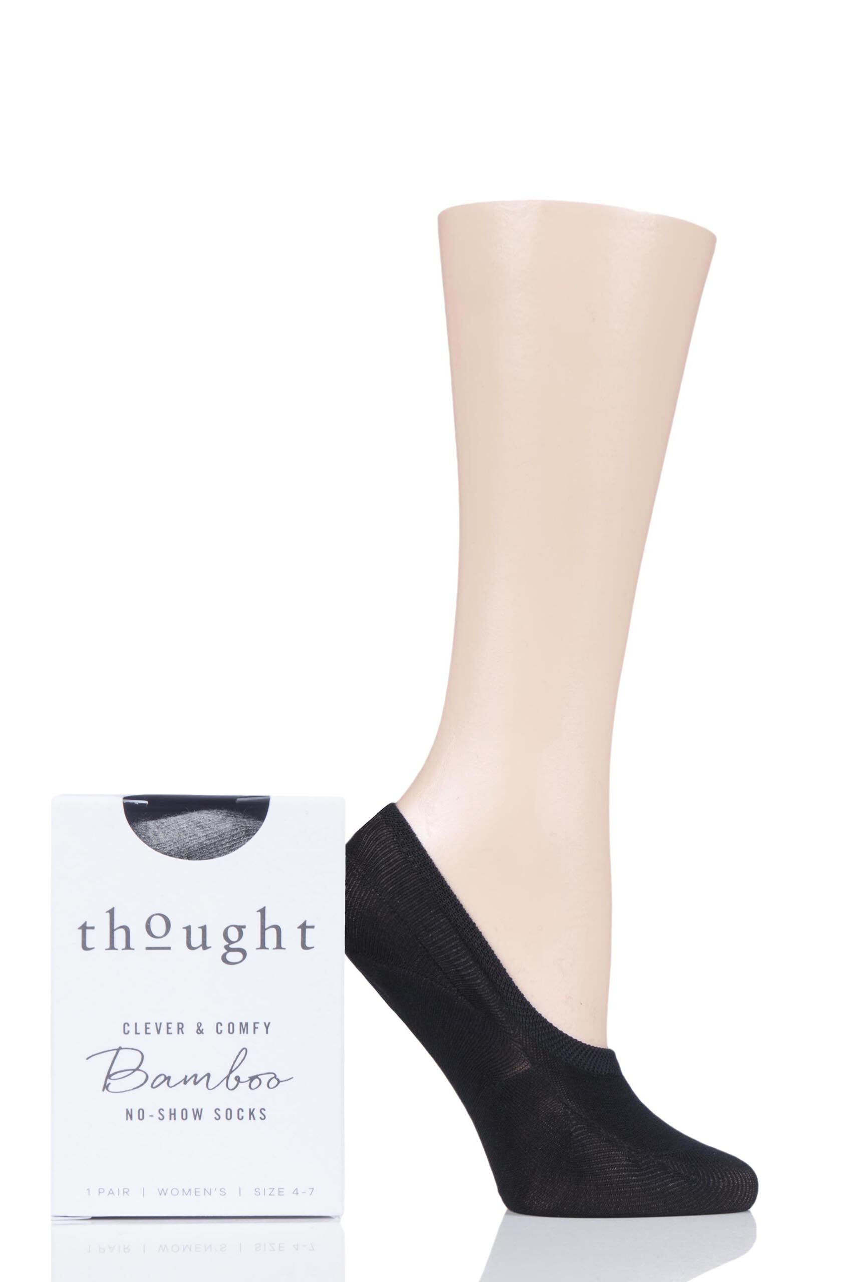 Image of 1 Pair Black Bamboo and Organic Cotton No Show Socks Ladies 4-7 Ladies - Thought