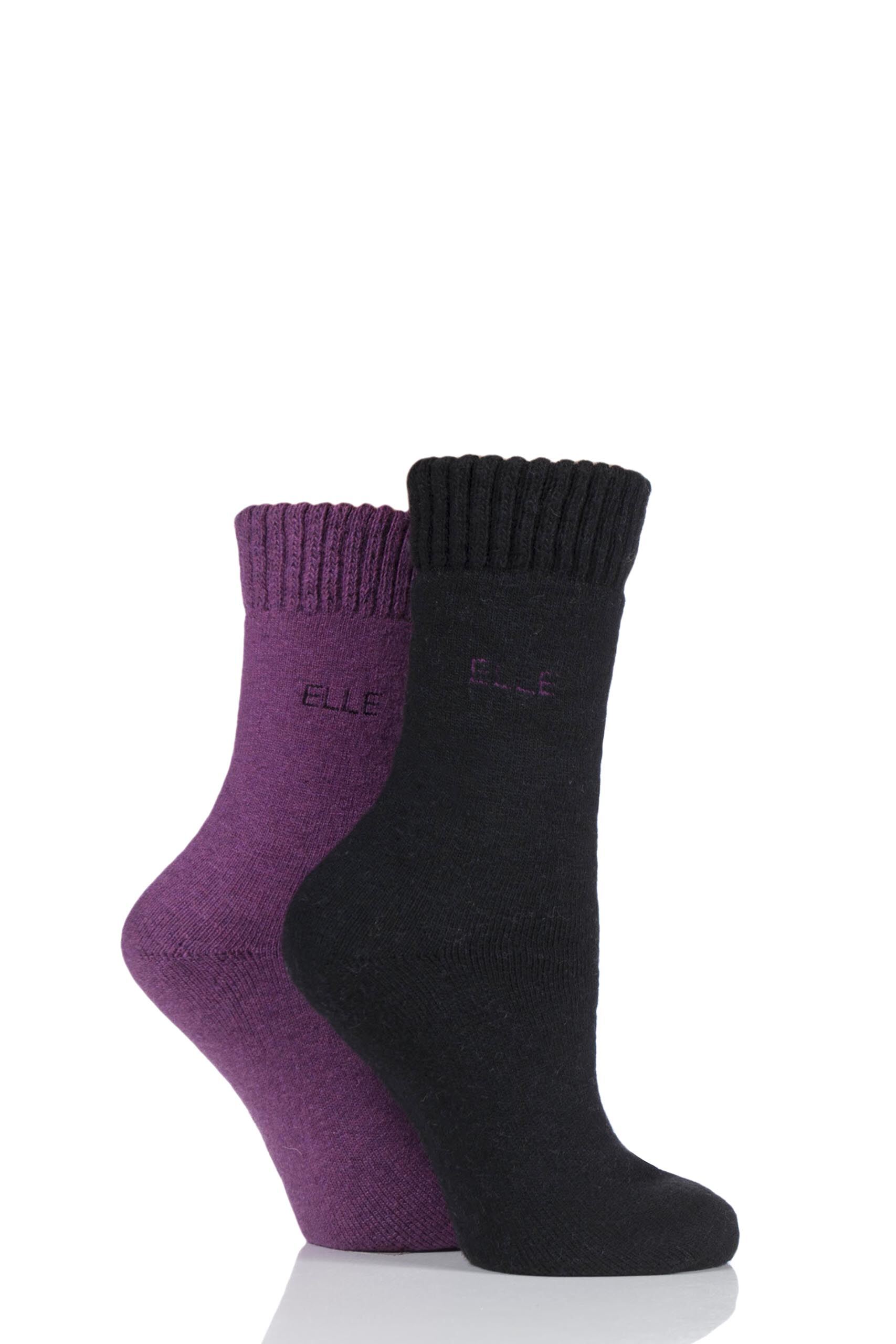 Image of 2 Pair Black Heather Wool Mix Brushed Inside Boot Socks Ladies 4-8 Ladies - Elle