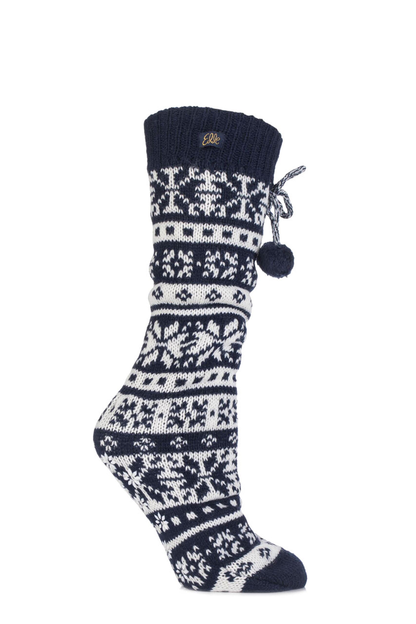 Image of 1 Pair Navy Stripe Fairisle Home Knit Bootie sale sale Ladies 4-8 Ladies - Elle