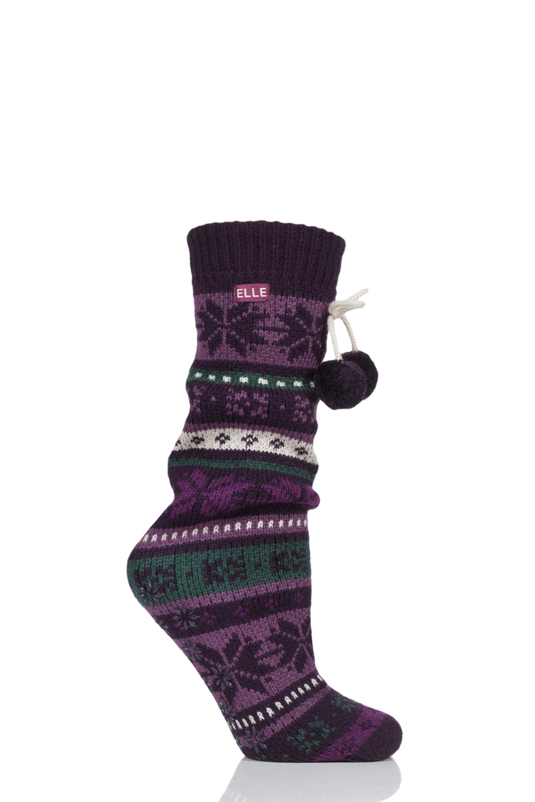 Image of 1 Pair Highland Heather Stripe Fairisle Home Knit Bootie Ladies 4-8 Ladies - Elle