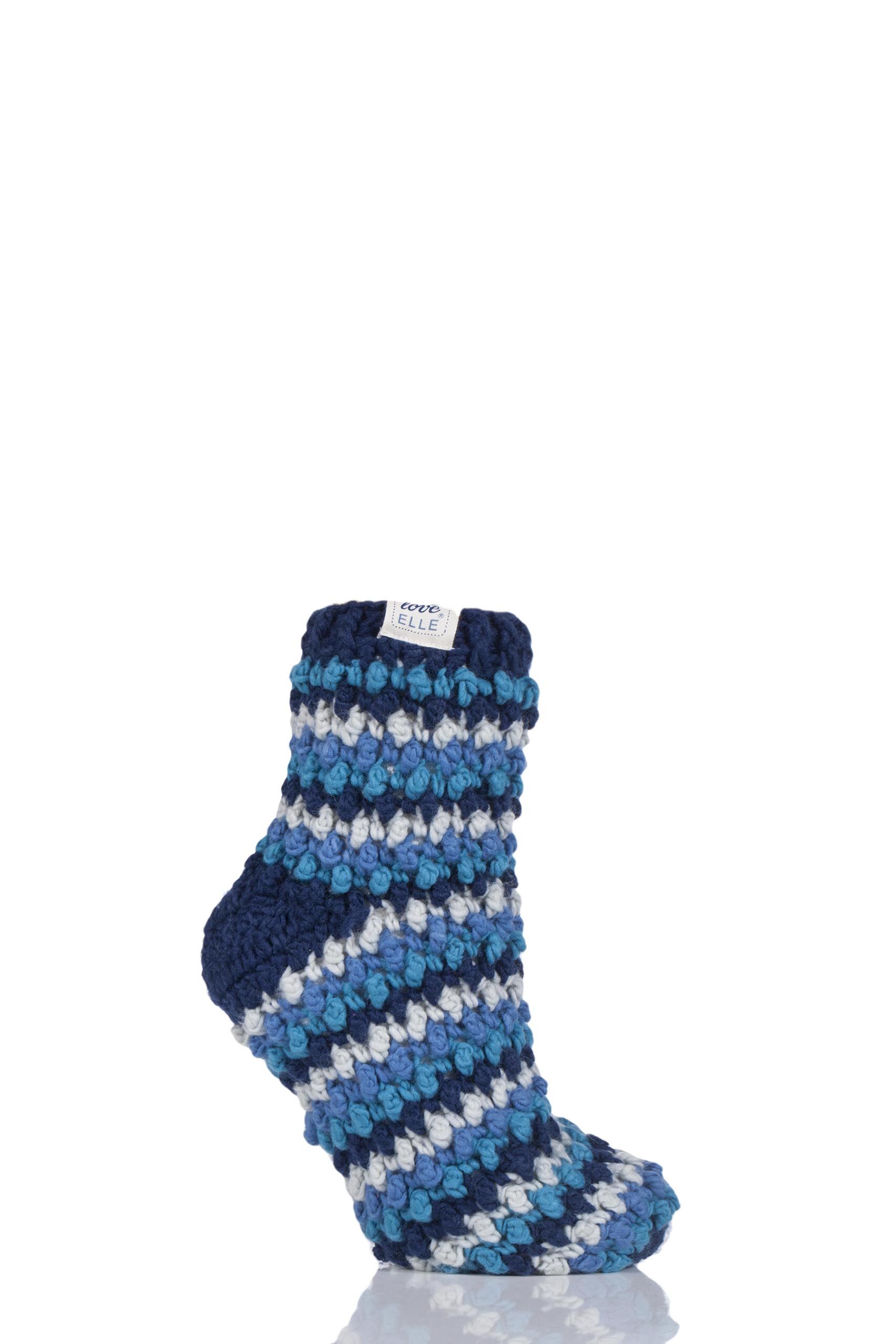 Image of 1 Pair Midnight Hand Knit Knotted Slipper Socks Ladies 4-8 Ladies - Elle