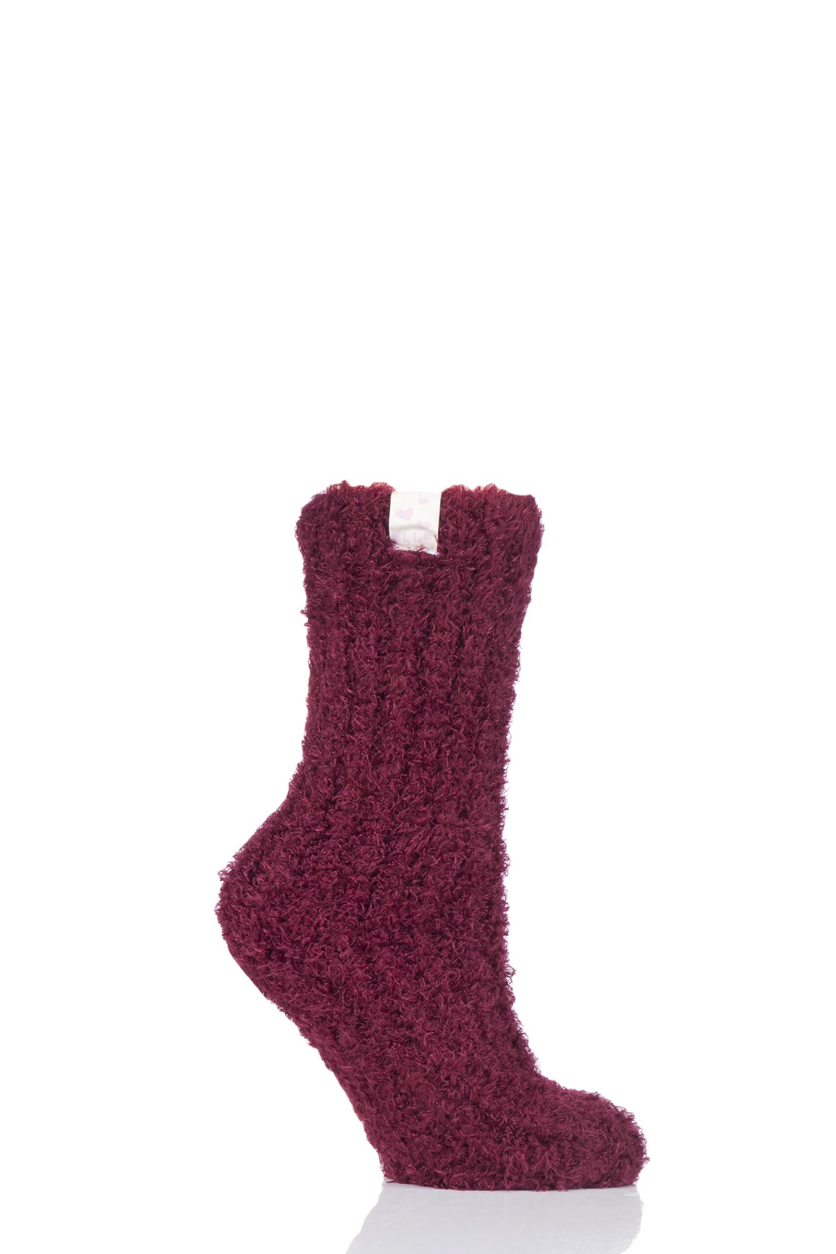 Image of 1 Pair Dark Ruby Feather Slipper Socks Ladies 4-8 Ladies - Elle