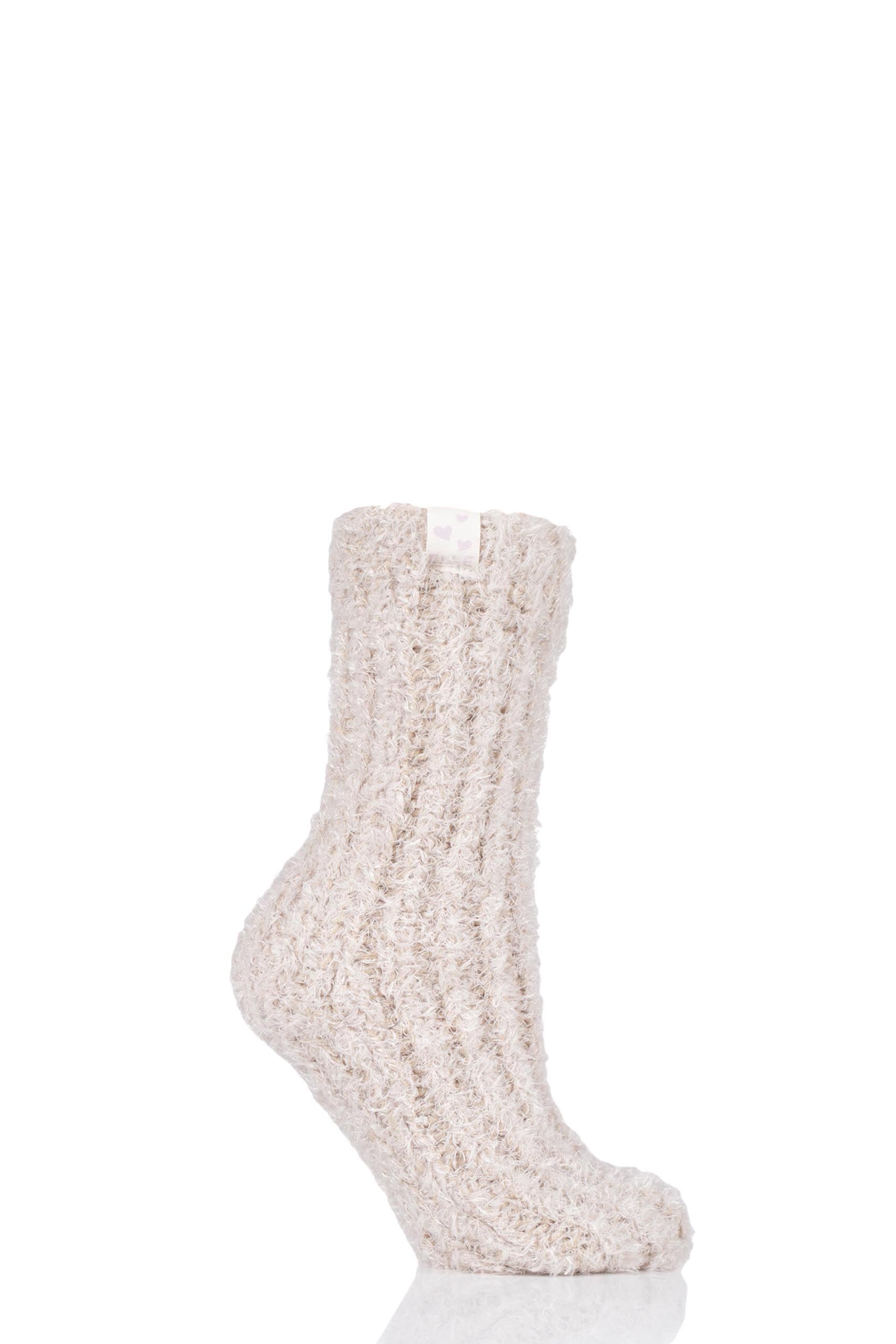 Image of 1 Pair Oatmeal Feather Slipper Socks Ladies 4-8 Ladies - Elle