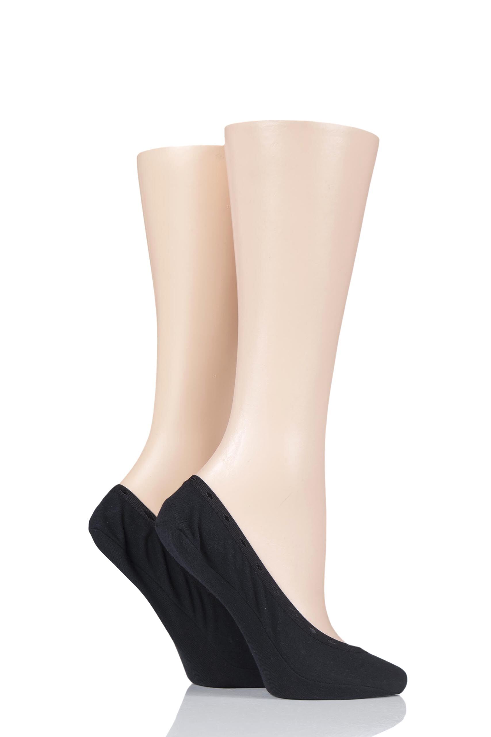 Image of 2 Pair Black Cotton Shoe Liner Socks with Padding Ladies 4-8 Ladies - Elle